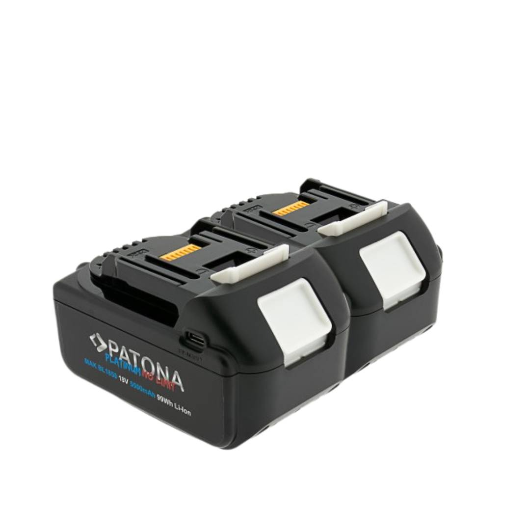 2x Akku mit USB-C In- und Output kompatibel mit Makita 18V BL1850B u. BL1860B | 5500mAh | LED Kapazitätsanzeige