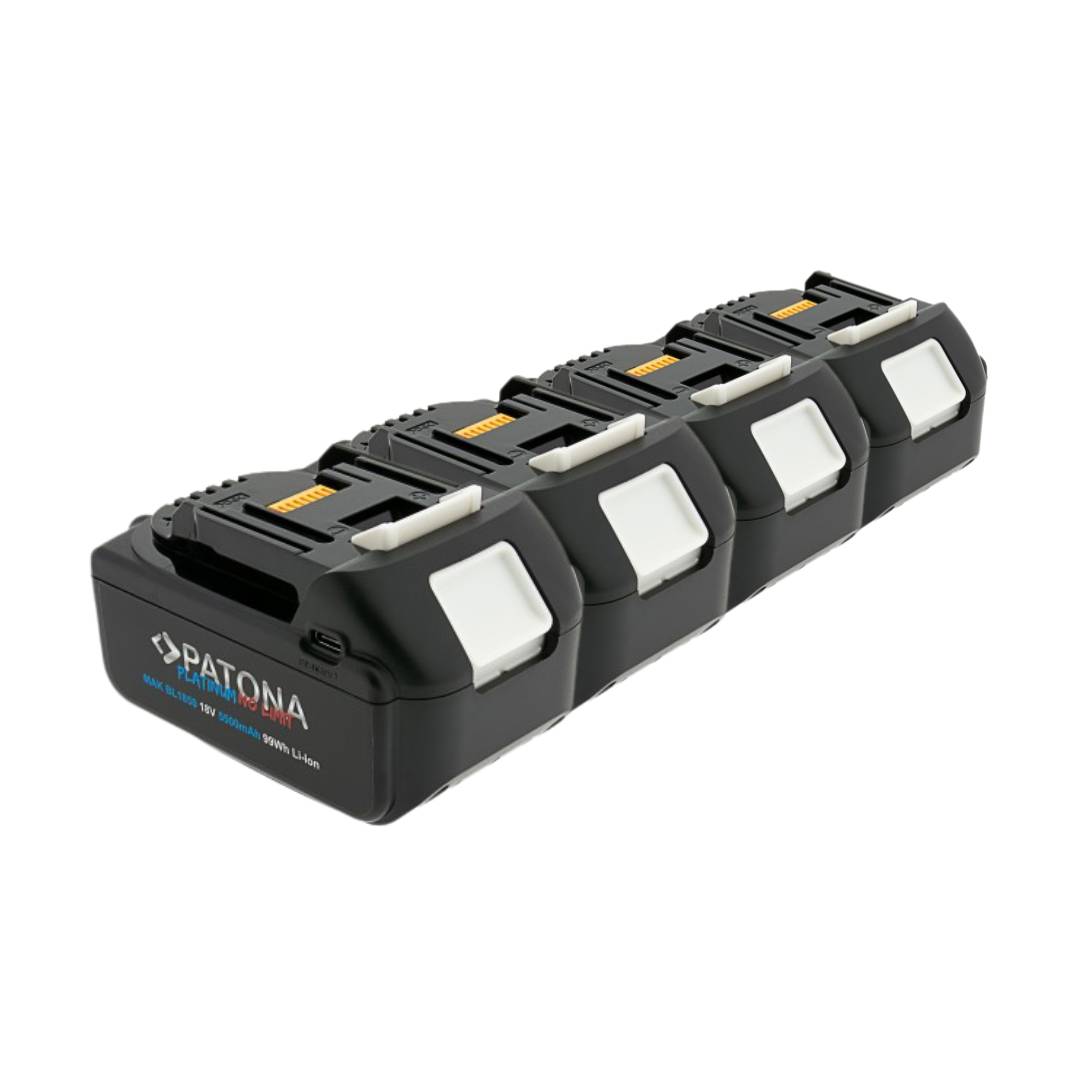 4x Akku mit USB-C In- und Output kompatibel mit Makita 18V BL1850B u. BL1860B | 5500mAh | LED Kapazitätsanzeige