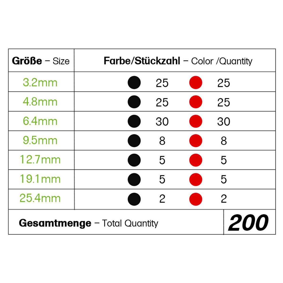 Schrumpfschlauch Sortiment Schwarz Rot 3:1 Ratio mit Kleber Doppelwandig 200 Stück 45mm Länge Verschiedene Durchmesser