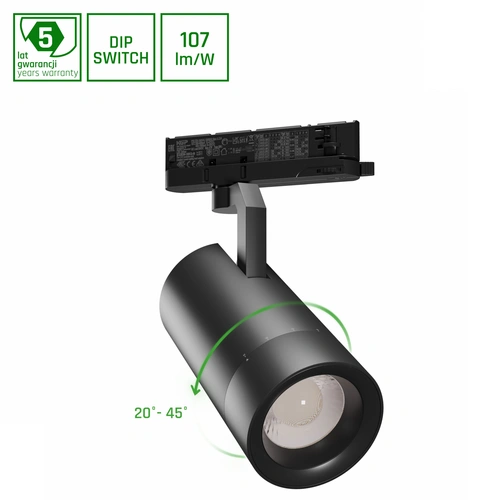 Spectrum LED 3-Phasen Stromschienenstrahler PAVA 2 19-42W 1800-3200lm schwarz 20-45° Neutralweiß 4000K Spectrum LED 3-Phasen Stromschienenstrahler PAVA 2 19-42W 1800-3200lm schwarz 20-45° Neutralweiß 4000K