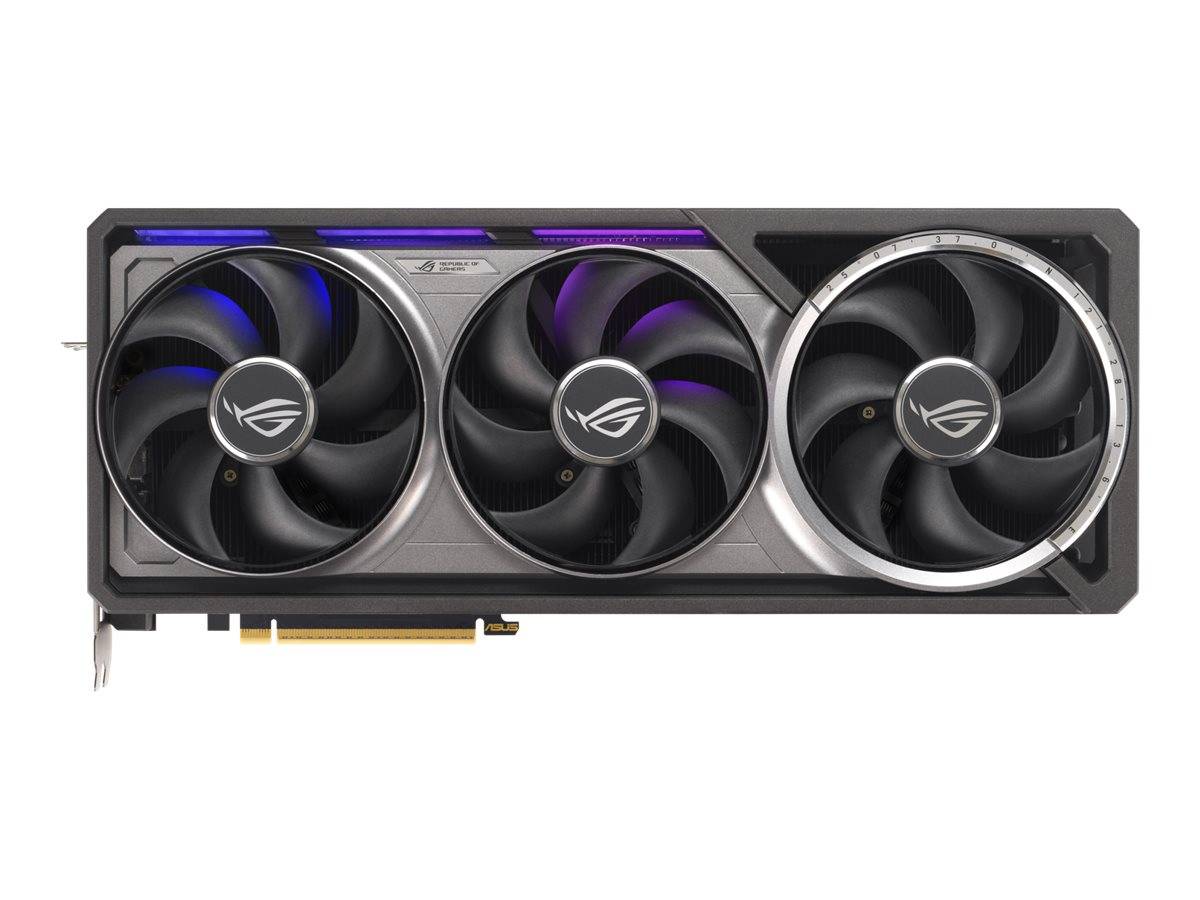 Eine Grafikkarte mit drei Kühlventilatoren und RGB-Beleuchtungsfunktion, die sich zur Verbesserung der Spiel- oder Renderingleistung eignet.