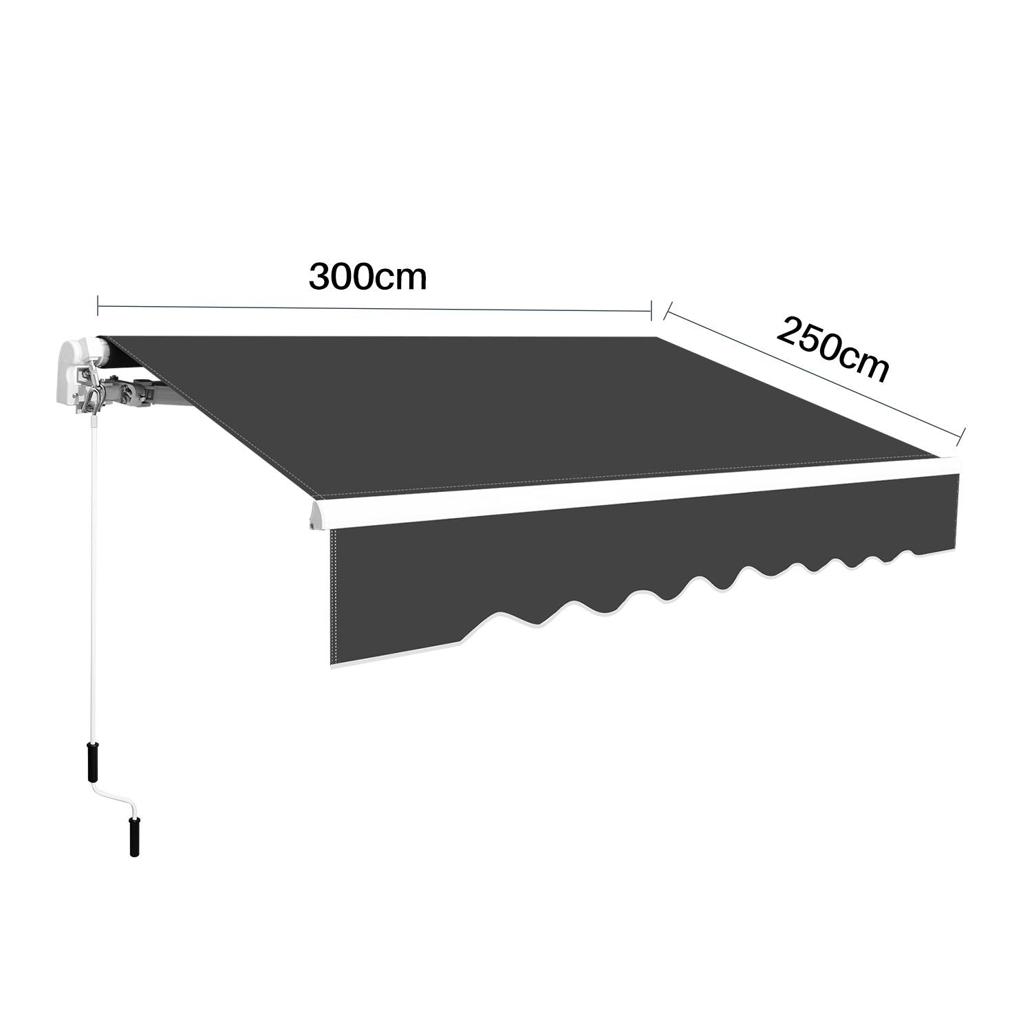 Gelenkarmmarkise PA Beschichtet UV-Schutz mit Handkurbel Markise Sonnenschutz Alu+Polyester für Terasse/Dach Grau 300x250cm