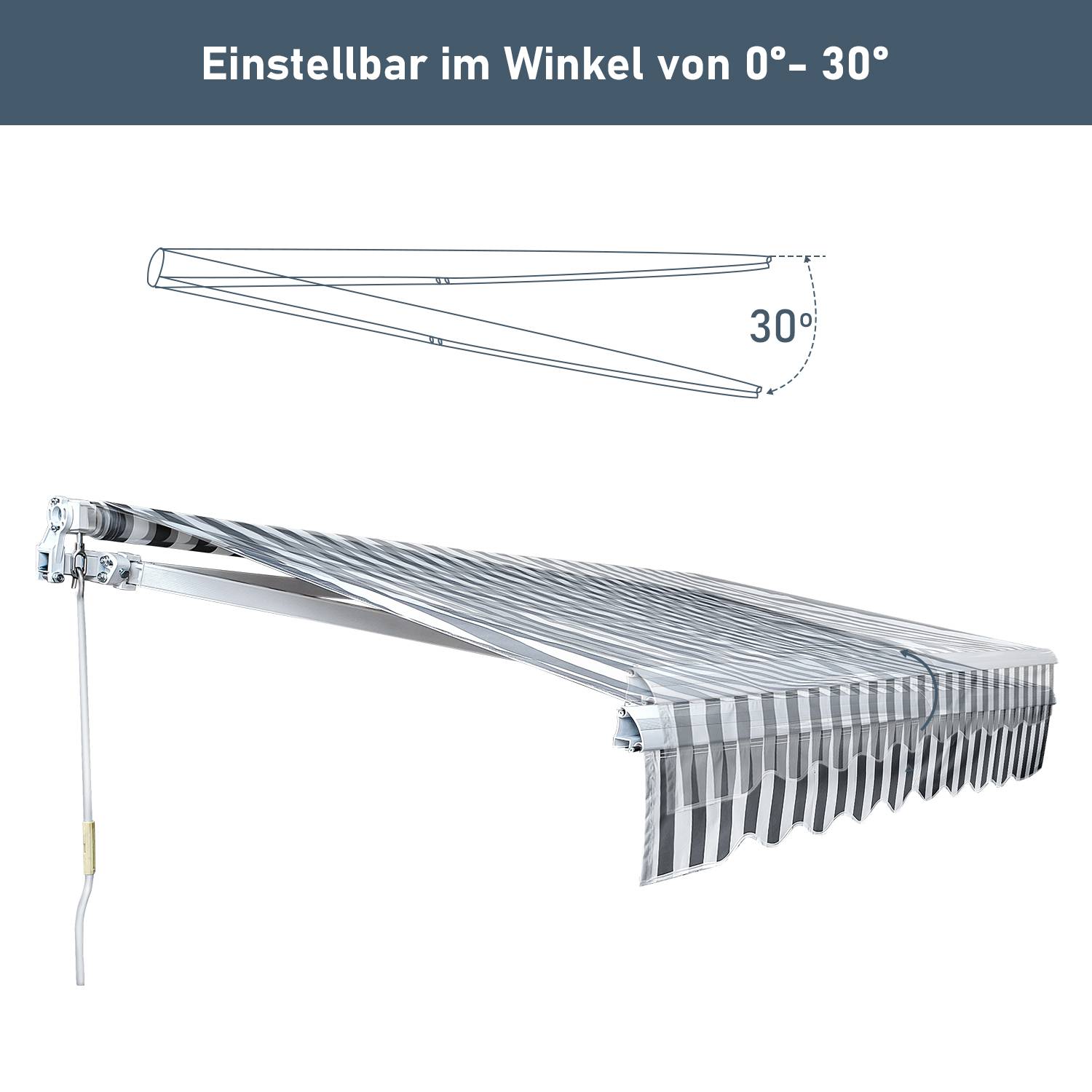 Gelenkarmmarkise PA Beschichtet UV-Schutz mit Handkurbel Markise Sonnenschutz Alu+Polyester für Terasse/Dach Grau&Weiß 350x300cm