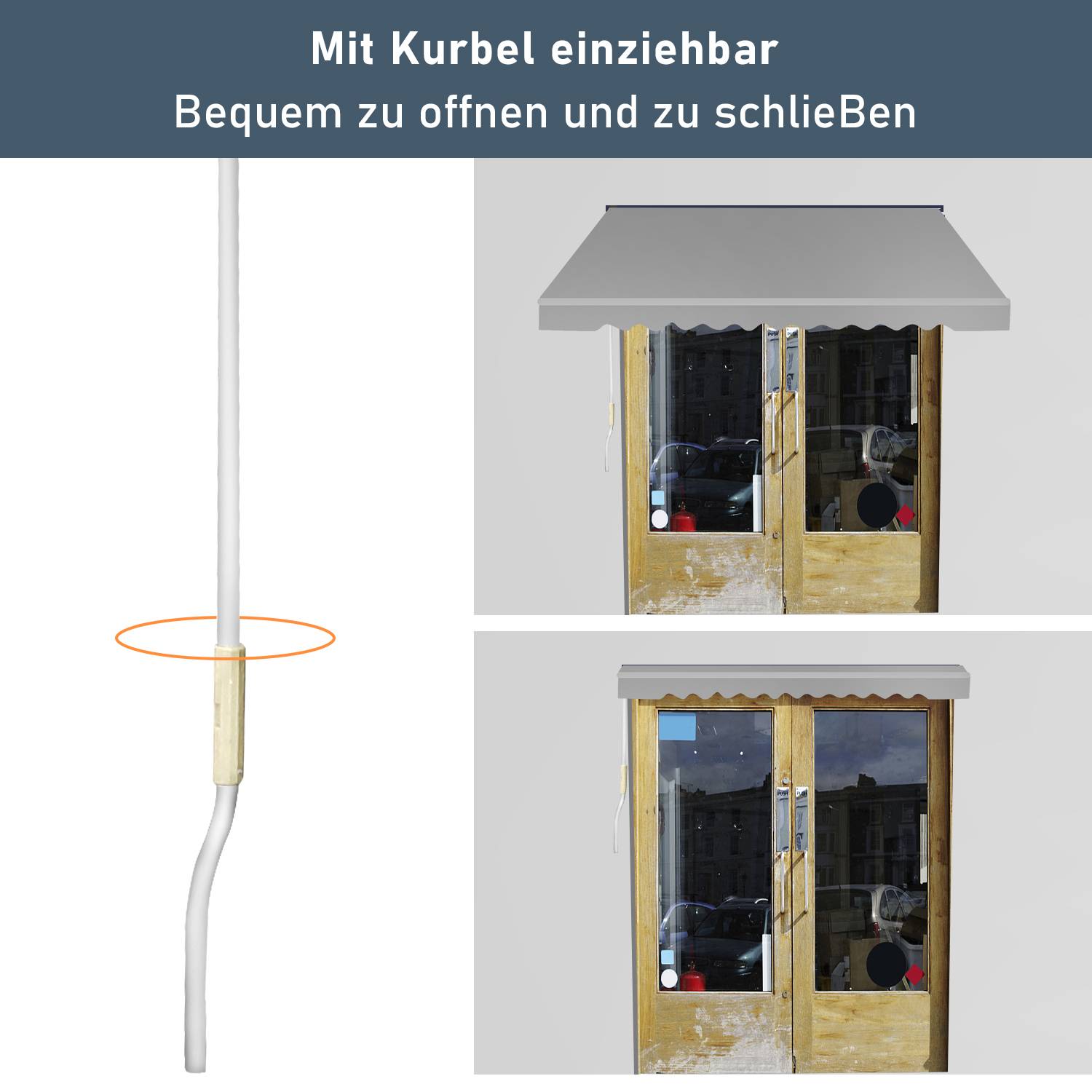 Gelenkarmmarkise PA Beschichtet UV-Schutz mit Handkurbel Markise Sonnenschutz Alu+Polyester für Terasse/Dach Grau&Weiß 350x300cm