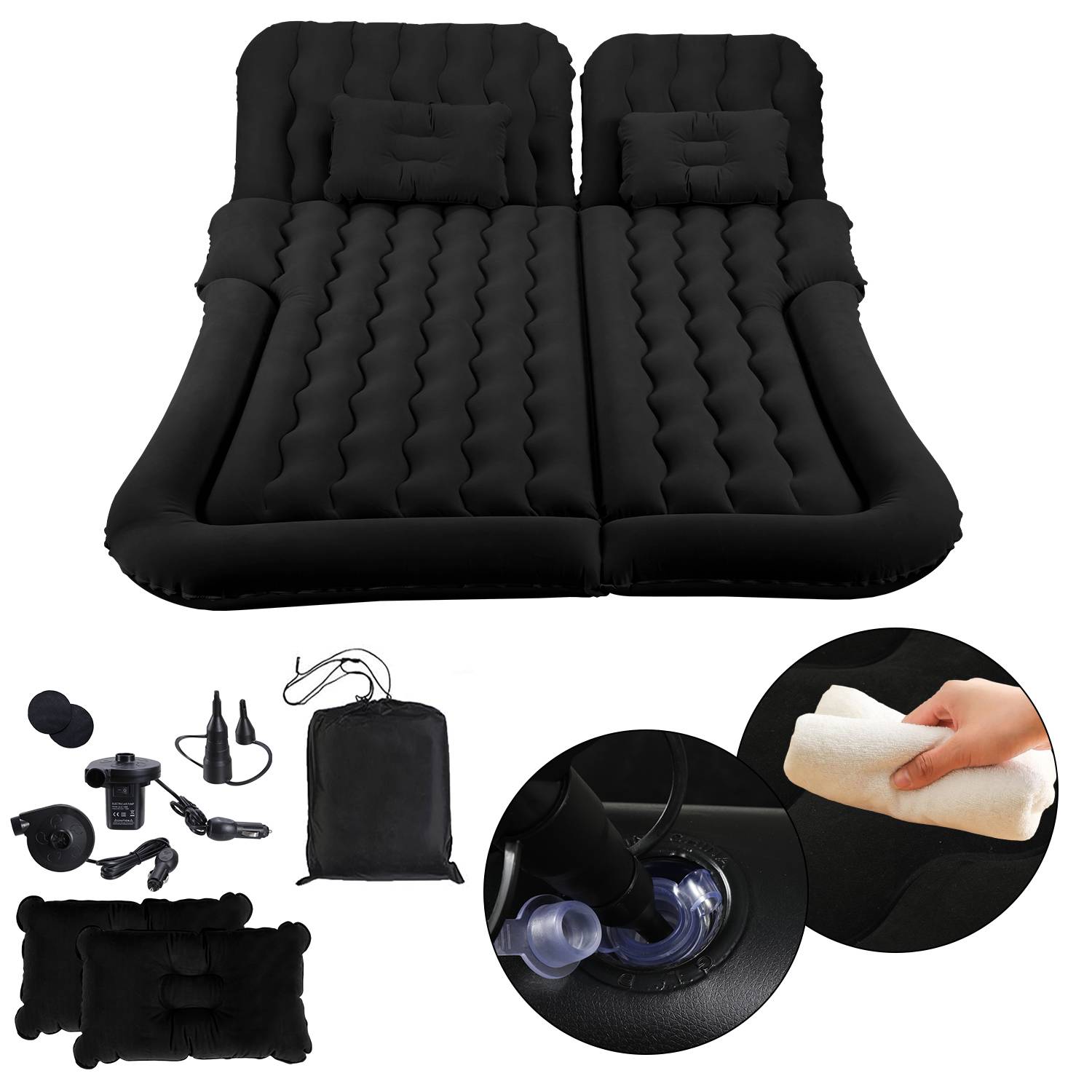 Auto Luftbett Aufblasbare Auto-Luftmatratze Matratze verdickte mit 12V Luftpumpe für Camping, Reisen 178 x 126 x 13cm schwarz