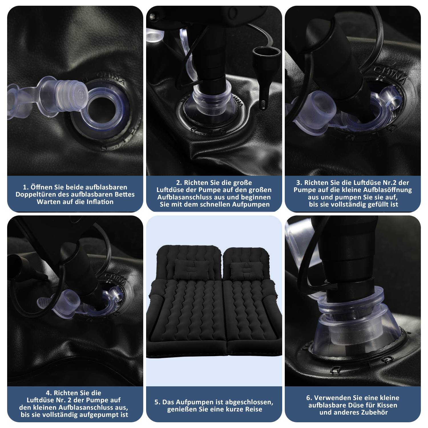 Auto Luftbett Aufblasbare Auto-Luftmatratze Matratze verdickte mit 12V Luftpumpe für Camping, Reisen 178 x 126 x 13cm schwarz