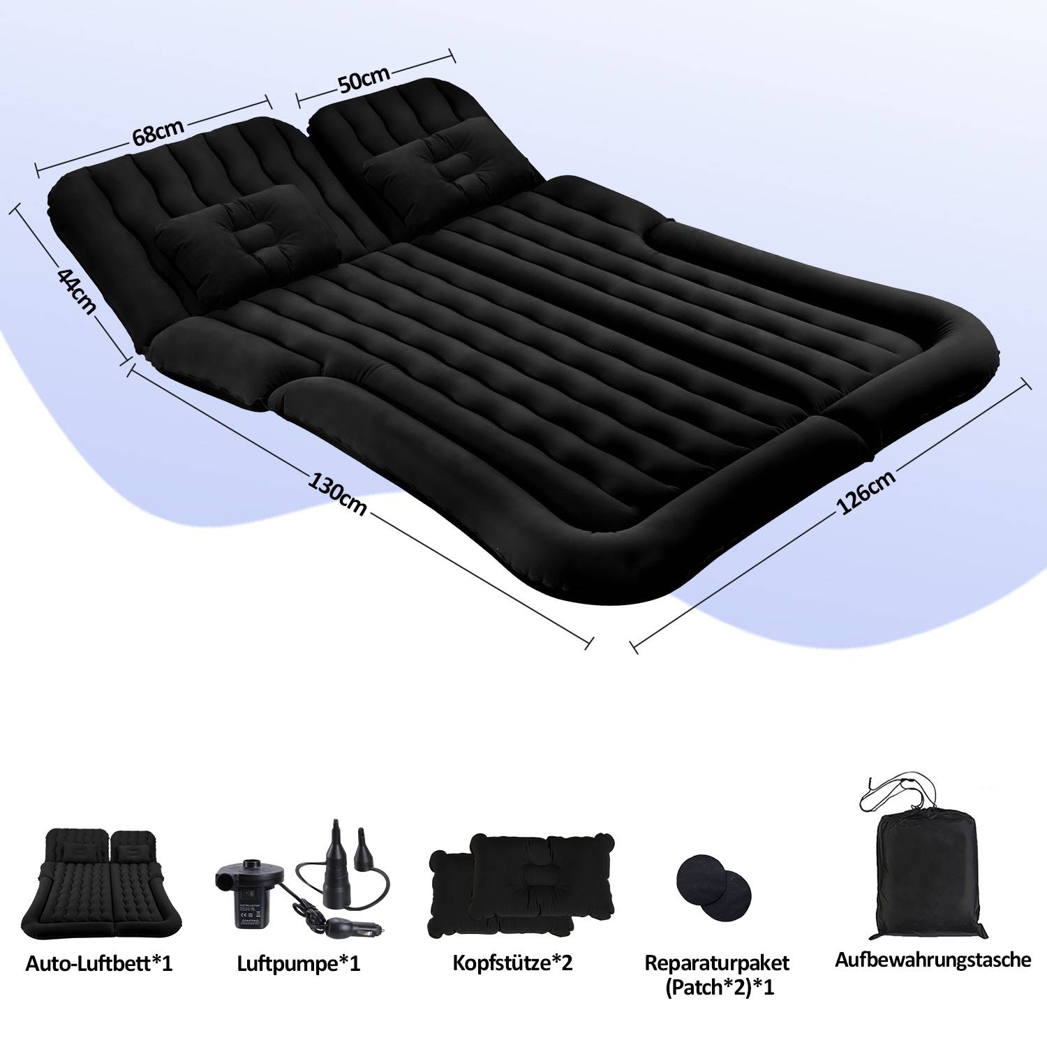 Auto Luftbett Aufblasbare Auto-Luftmatratze Matratze verdickte mit 12V Luftpumpe für Camping, Reisen 178 x 126 x 13cm schwarz