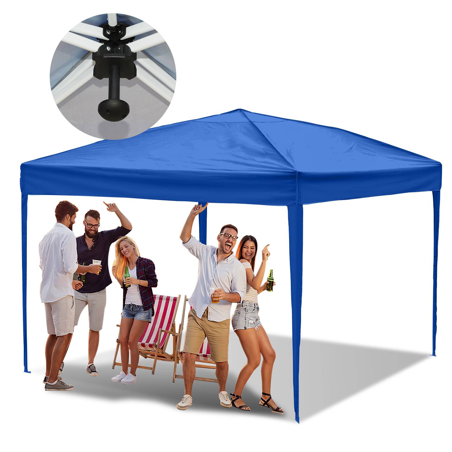 Pavillon Faltpavillon 3x3m Blau Partyzelt UV-Schutz höhenverstellbarer mit Tragetasche, für Outdoor Garten Camping Ohne Seitenwänden