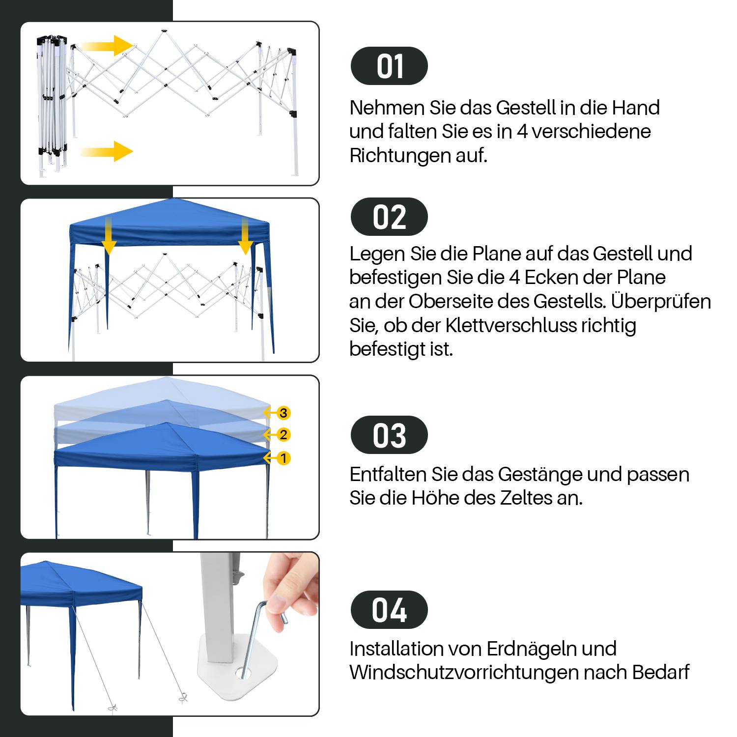 Pavillon Faltpavillon 3x3m Blau Partyzelt UV-Schutz höhenverstellbarer mit Tragetasche, für Outdoor Garten Camping Ohne Seitenwänden