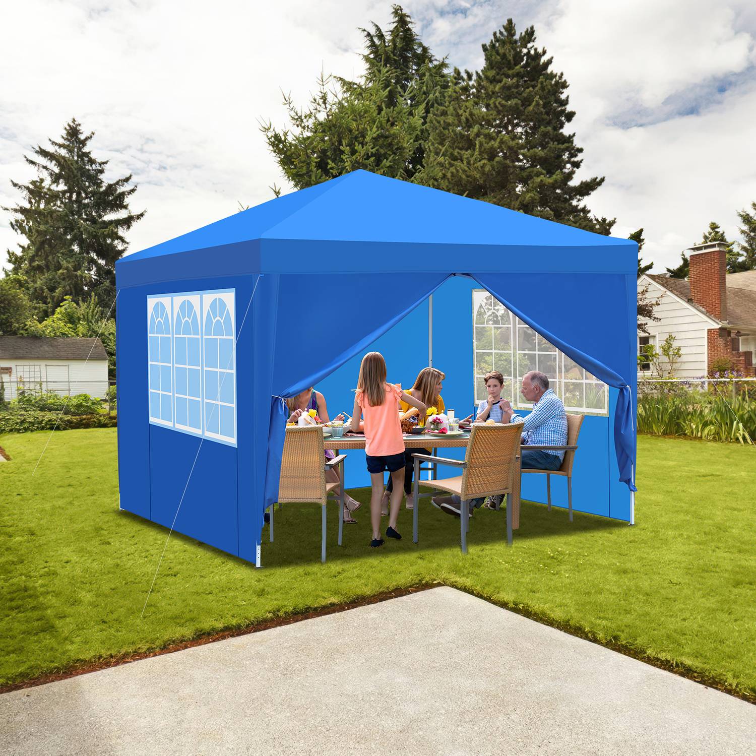 Pavillon Faltpavillon 3x3m Blau mit Seitenwänden Partyzelt UV-Schutz höhenverstellbarer mit Tragetasche, für Outdoor Garten Camping
