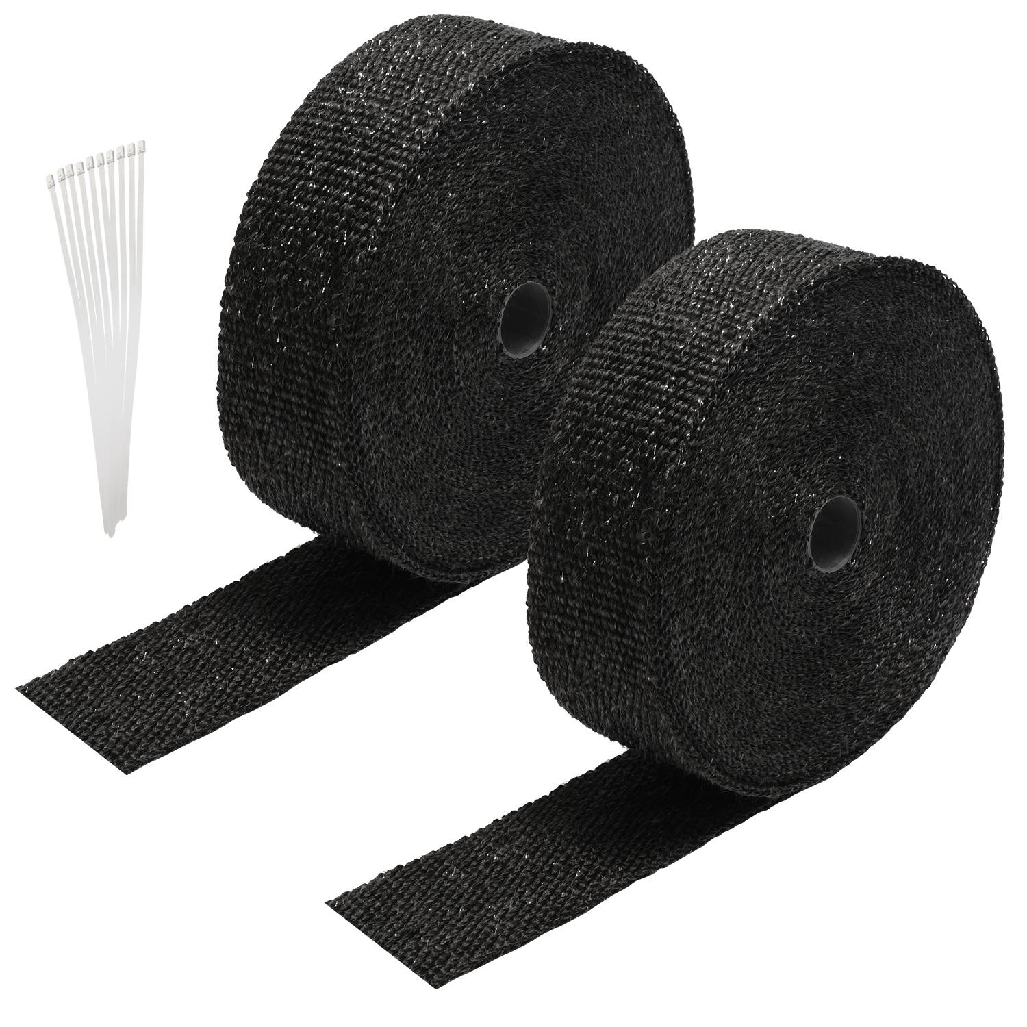 2x 15M Titan Hitzeschutzband Auspuffband Auspuff Band Krümmer Band mit 24 Metallkabelbinder für Auspuffanlagen, Isolierband Hitzeschutz