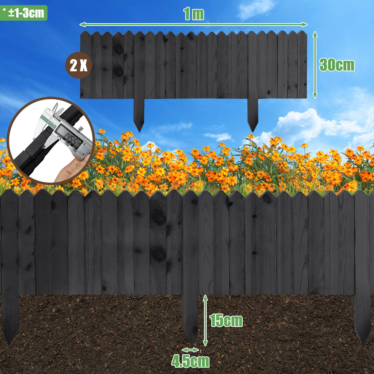 Rasenkante Rollborder Kiefernholz Holzzaun Rolborder 200*30*1.5cm Unbehandelt Beeteinfassung Rasenkante Gartenzaun Holz Dekozaun