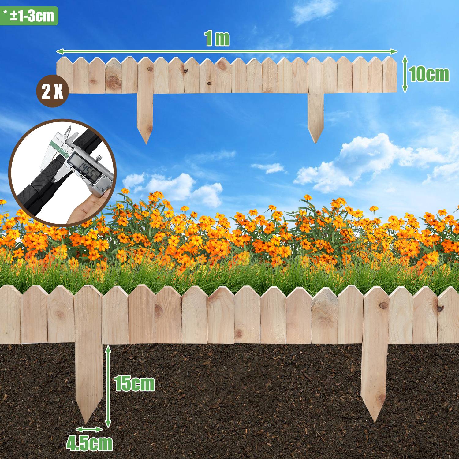 Rasenkante Rollborder Kiefernholz Holzzaun Rolborder 200*10*1.5cm Unbehandelt Beeteinfassung Rasenkante Gartenzaun Holz Dekozaun