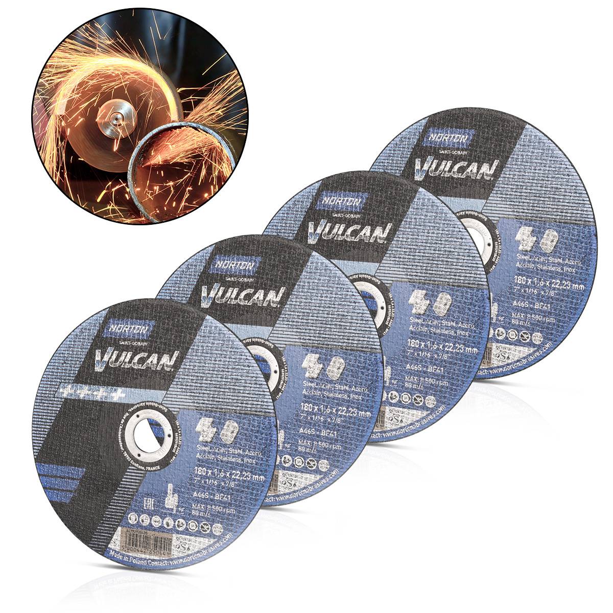 NORTON Trennscheibe 4er Set Sägeblatt 180 x 1,6 x 22,23 mm für Metalltrennsägen