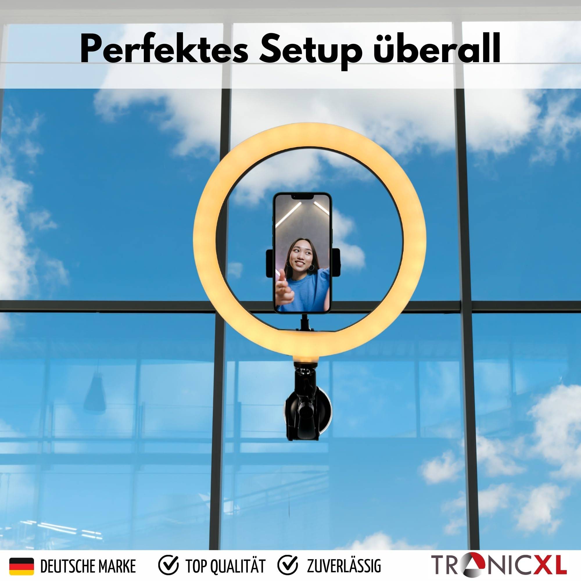 Ringlicht mit Saugnapf Halterung Ring Light Handy Halter kompatibel mit iPhone Smartphone Licht Ständer für YouTube Video Stream TikTok Foto Video