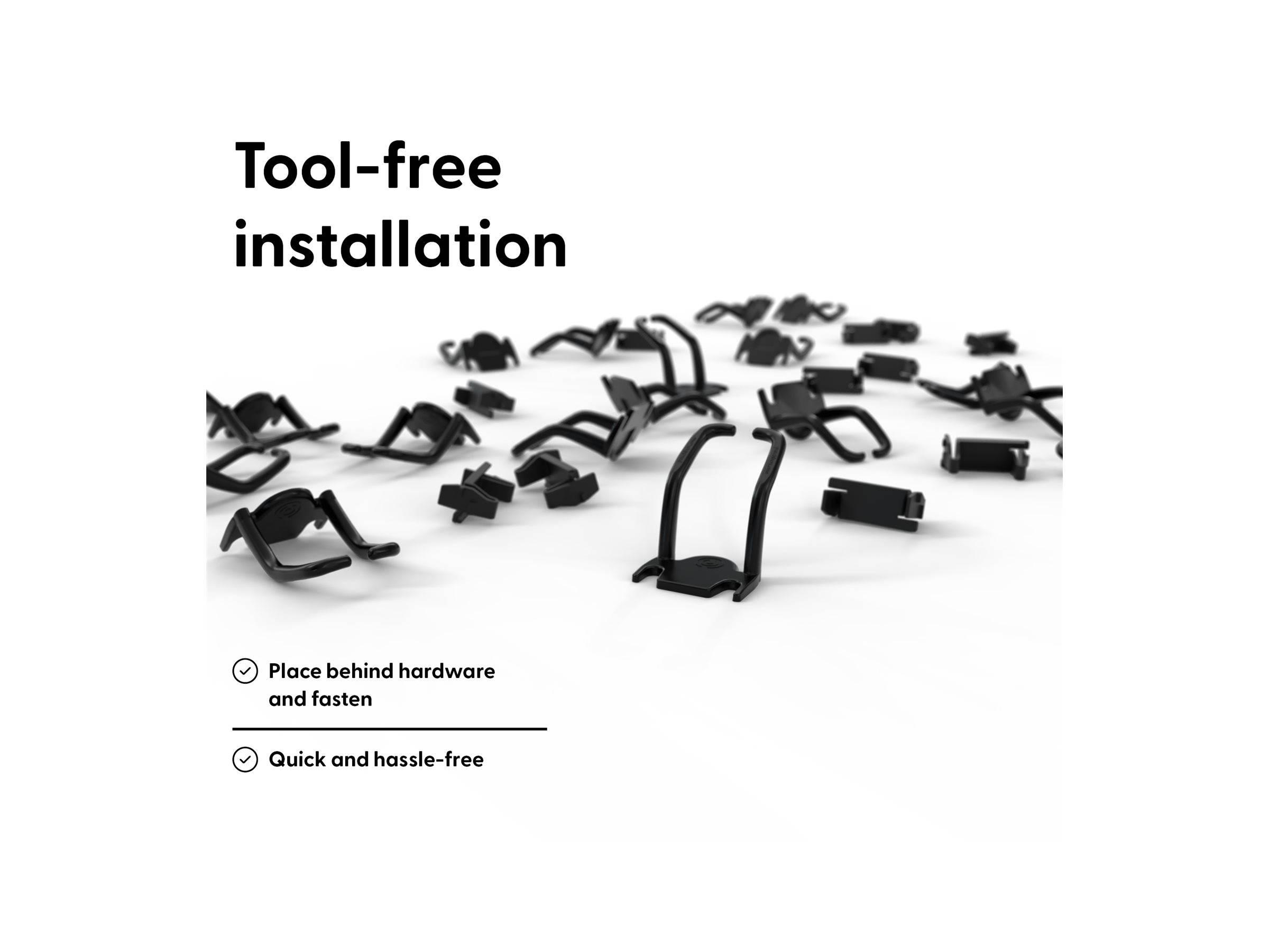 Verstreute schwarze Befestigungselemente mit der Beschriftung 