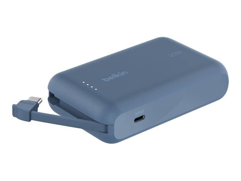 Belkin BoostCharge - Powerbank - mit integriertem Kabel - 10000 mAh - 20 Watt - 3 A - Fast Charge - 2 Ausgabeanschlussst