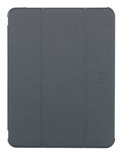 Schwarze iPad-Schutzhülle mit strukturierter Oberfläche und klappbarem Deckel zum Schutz des Bildschirms.