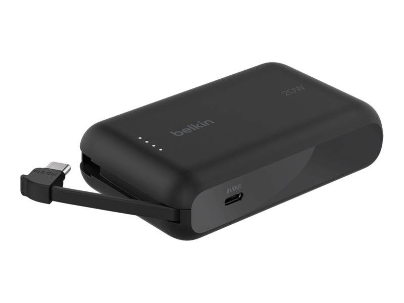 Belkin BoostCharge - Powerbank - mit integriertem Kabel - 10000 mAh - 20 Watt - 3 A - Fast Charge - 2 Ausgabeanschlussst