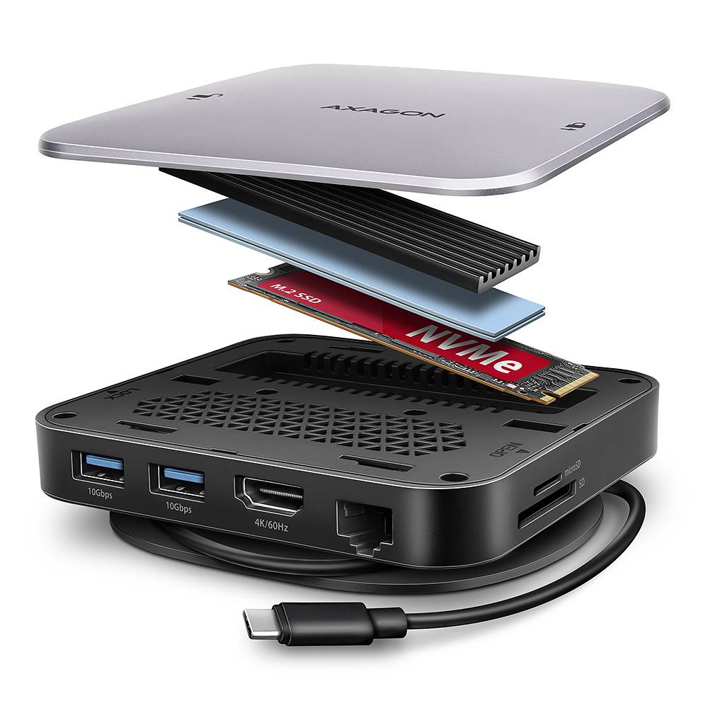 AXAGON HMC-UFO USB-C Hub M.2 SATA/NVMe 1 Gbit/s Ethernet 384 kHz Audio - Audio/Multimedia - Digital/Daten