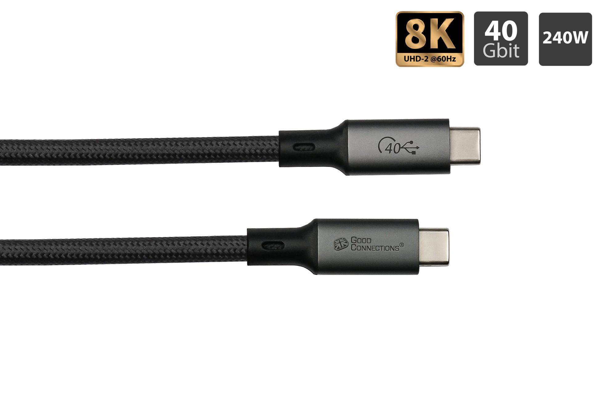 Magnetisches USB 4.0 Gen. 3x2 Spiralkabel (40GBit/s, 240W, 8K@60Hz), USB-C™ , schwarz, 1m, Good Connections®