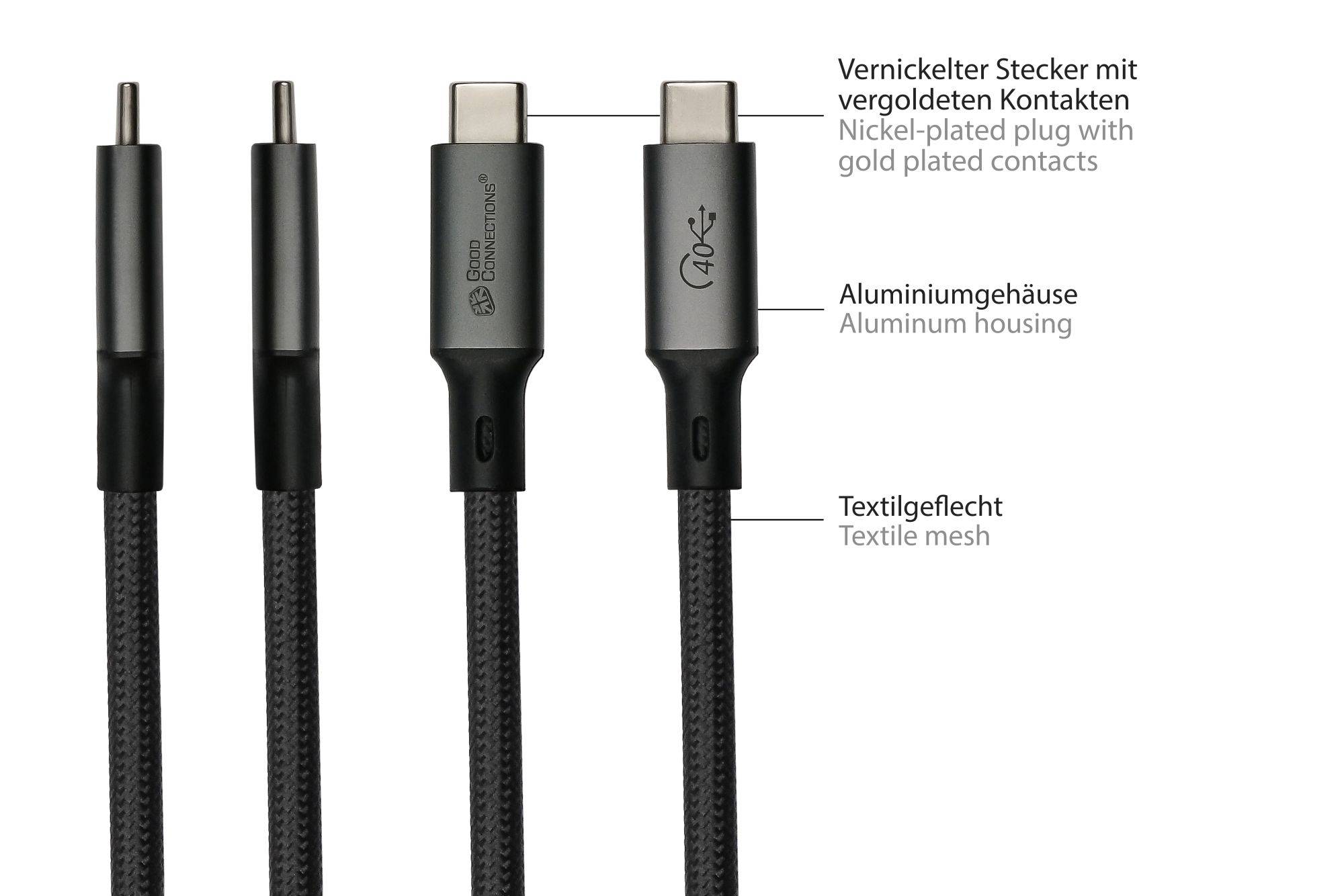 Magnetisches USB 4.0 Gen. 3x2 Spiralkabel (40GBit/s, 240W, 8K@60Hz), USB-C™ , schwarz, 1m, Good Connections®