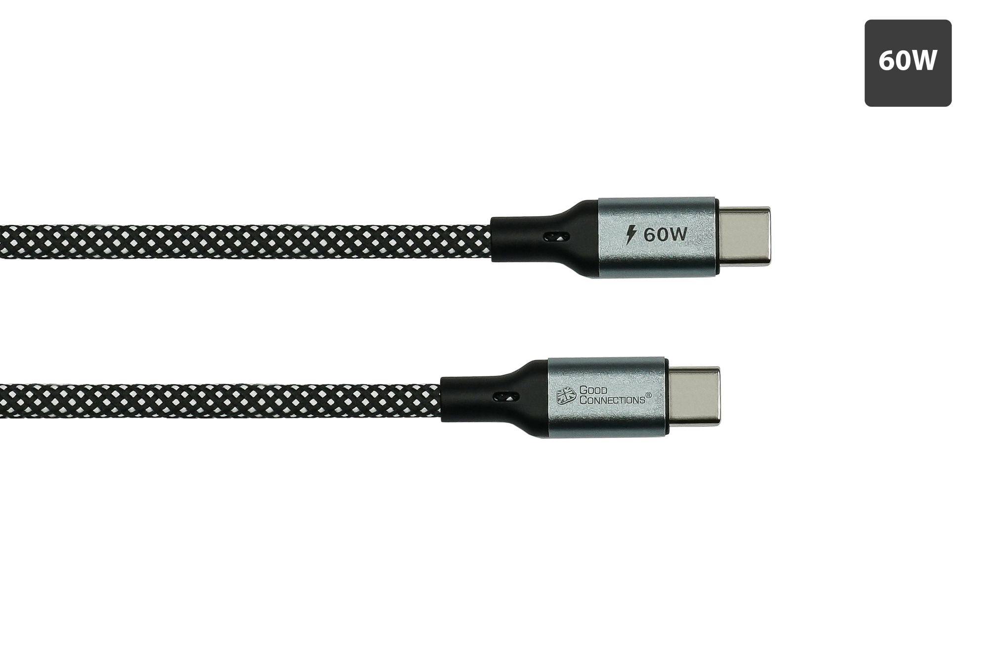Magnetisches USB 2.0 Spiralkabel (60W), USB-C™Stecker an USB-C™ Stecker, schwarz / weiß, 1m, Good Connections®