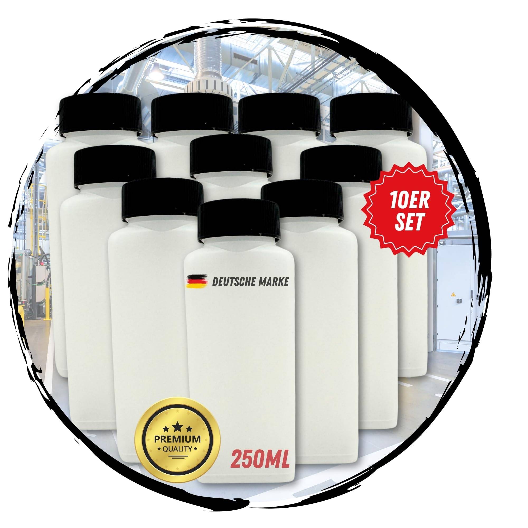 10 Stück 250ml Leerflasche Plastikflasche Flasche 0,25 Liter Kunststoff mit Deckel RD40 Gewinde Vierkantflasche HDPE zum befüllen leere Flasche