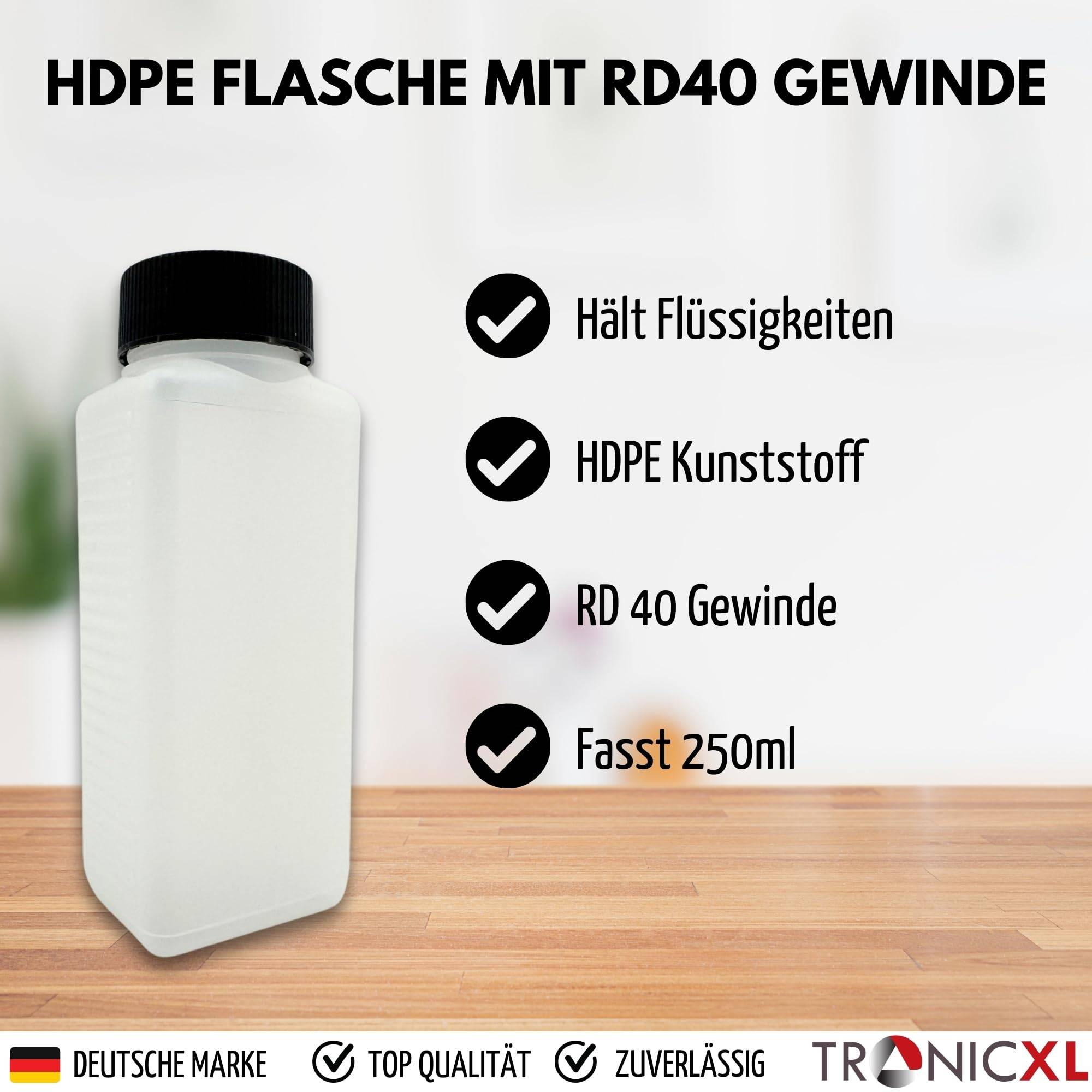 10 Stück 250ml Leerflasche Plastikflasche Flasche 0,25 Liter Kunststoff mit Deckel RD40 Gewinde Vierkantflasche HDPE zum befüllen leere Flasche