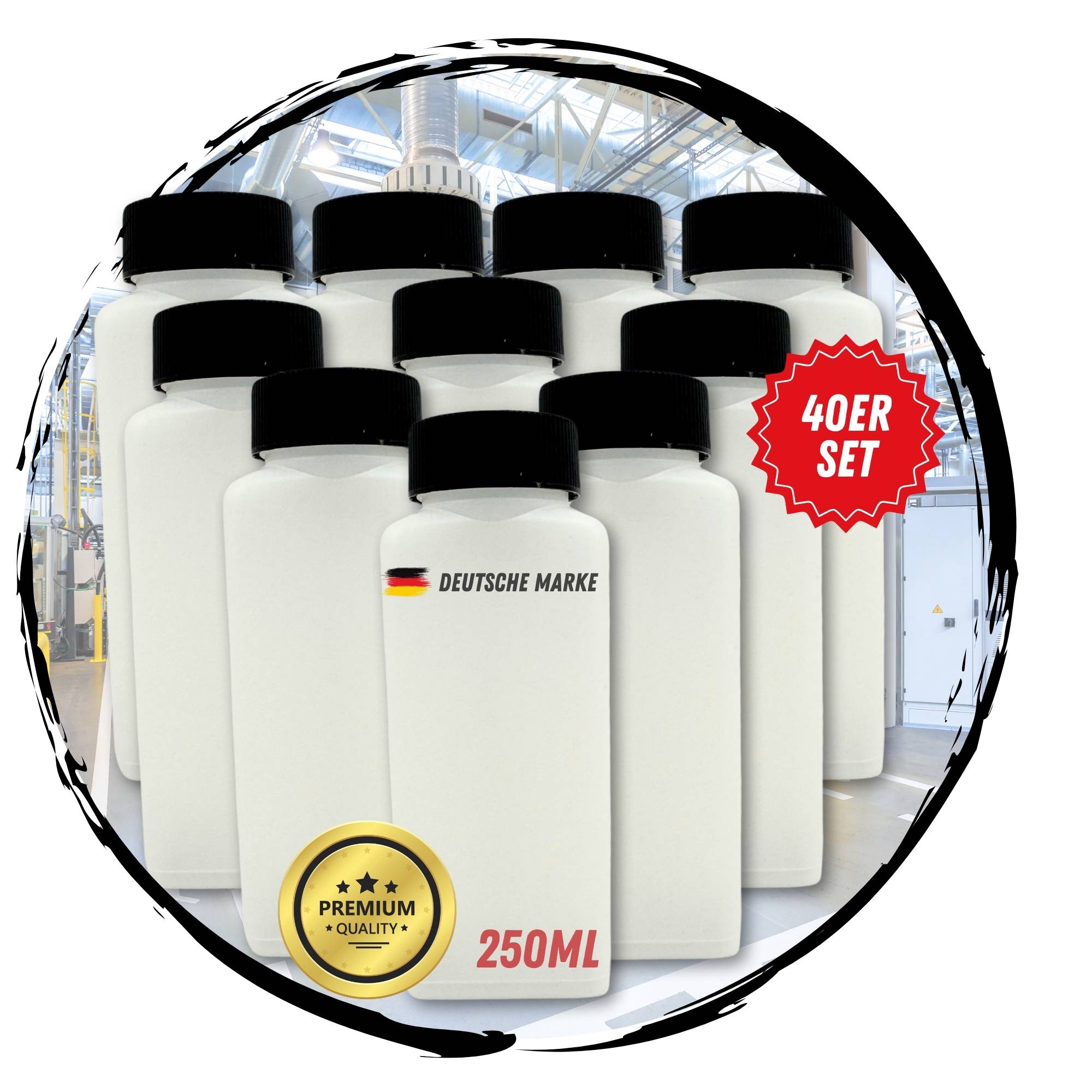 40 Stück 250ml Leerflasche Plastikflasche Flasche 0,25 Liter Kunststoff mit Deckel RD40 Gewinde Vierkantflasche