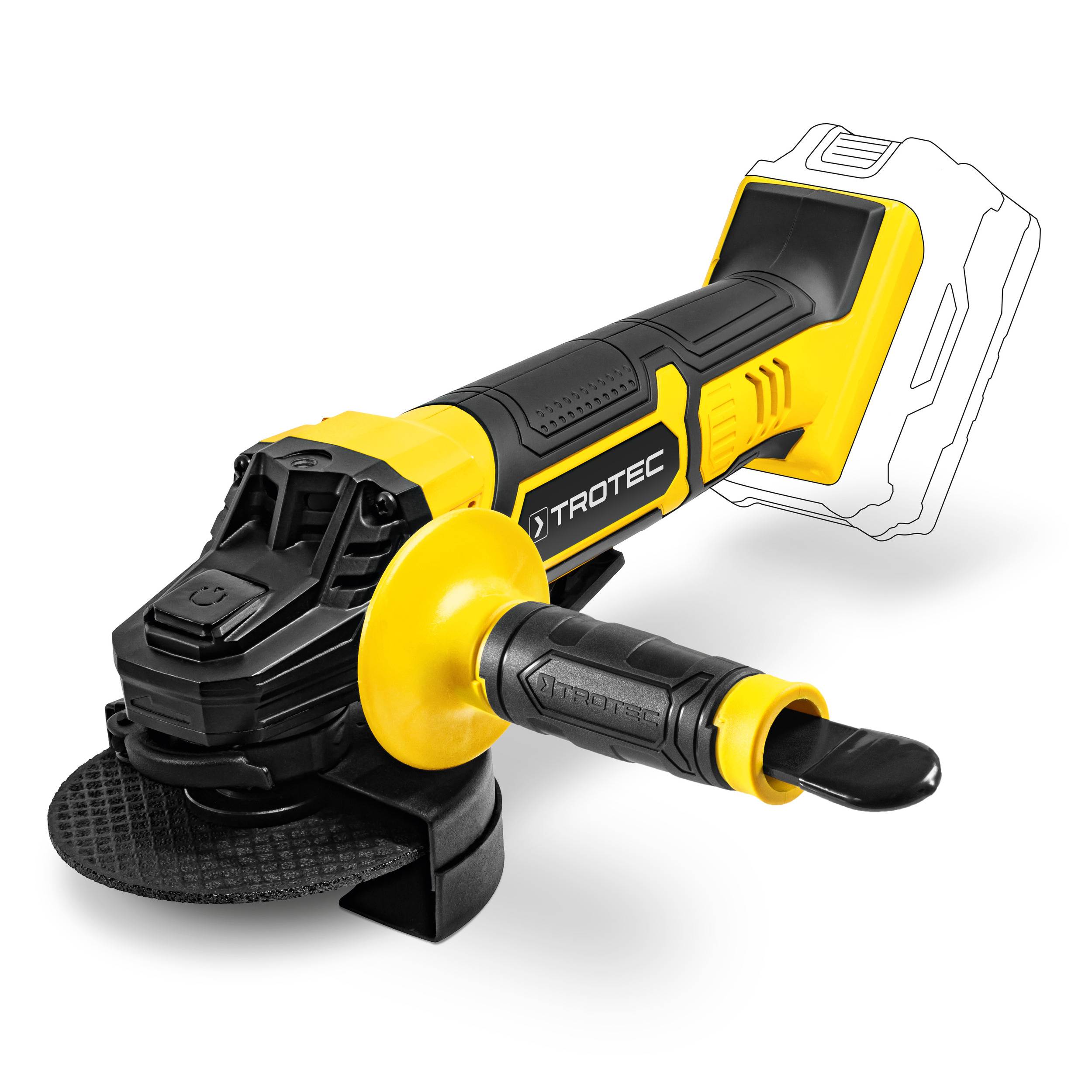 TROTEC Akku-Winkelschleifer PAGS 21-115 NB – ohne Akku, 10.000 U/min, 115 mm Scheibendurchmesser, inkl. Haupt- und Zusatzhandgriff sowie Transportko