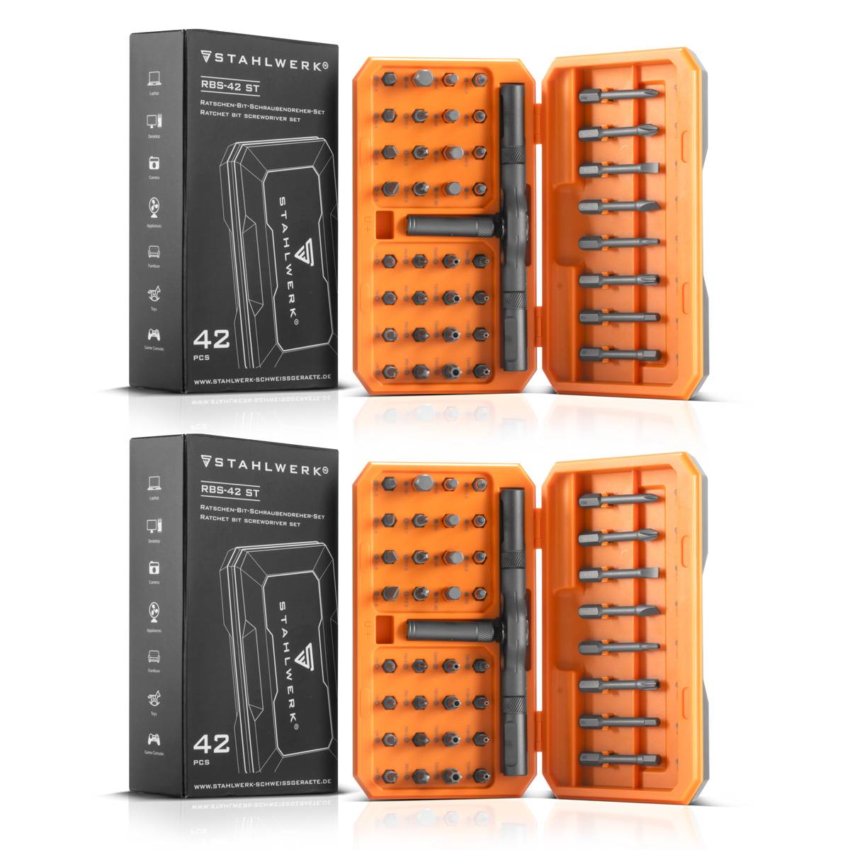 STAHLWERK 2 x Ratschen-Schraubendreher-Bit-Set RBS-42 ST 42-teilig Ratsche