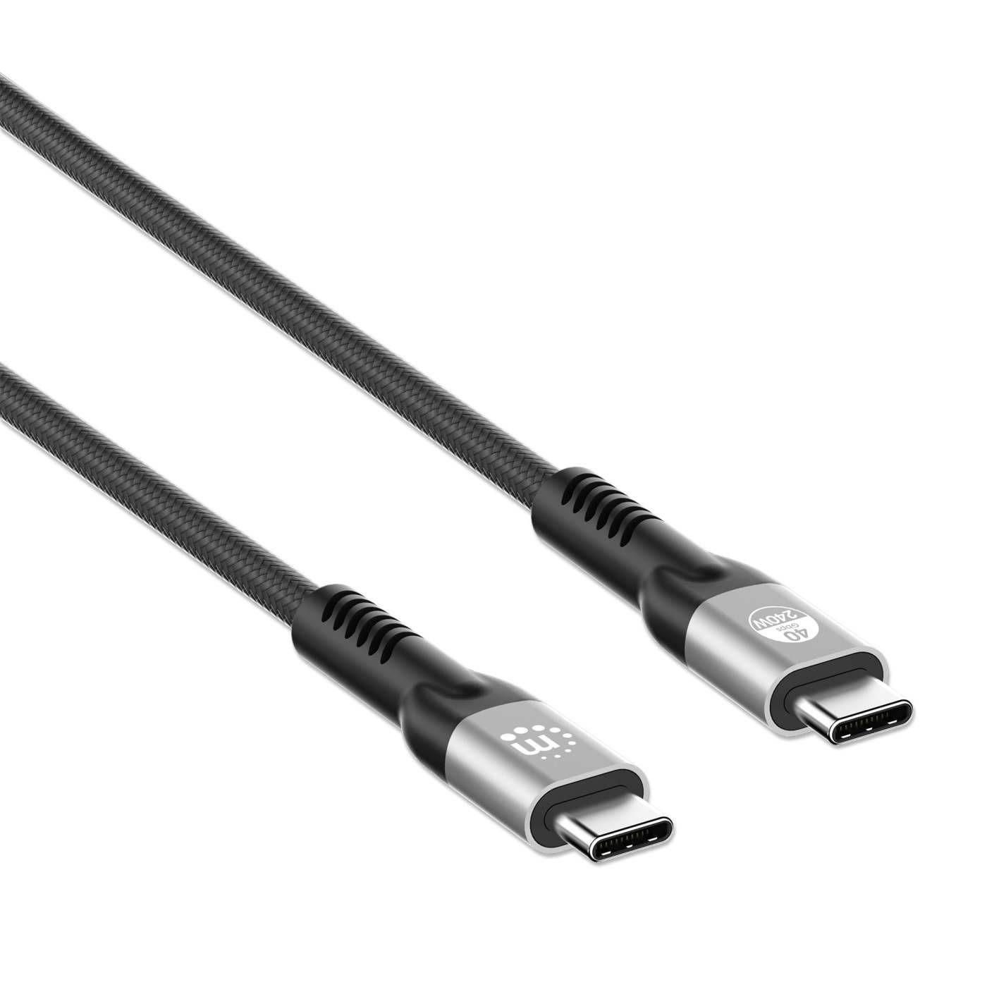 Zwei geflochtene USB-C-Lade-/Datenkabel mit metallischen Steckern, die auf weißem Hintergrund gezeigt werden.