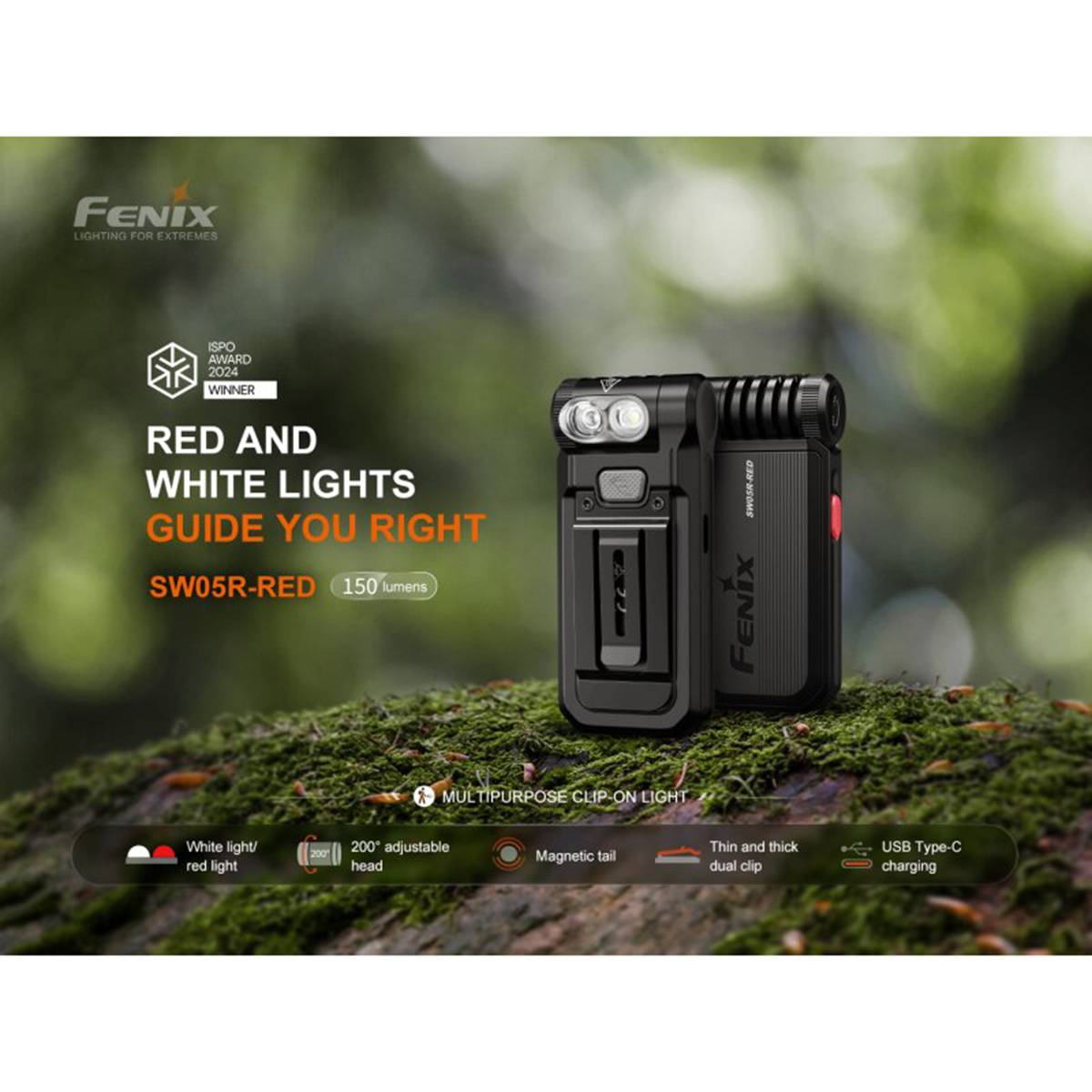 Fenix SW05R-RED LED Taschenlampe mit Clip 150 Lumen - Schwarz