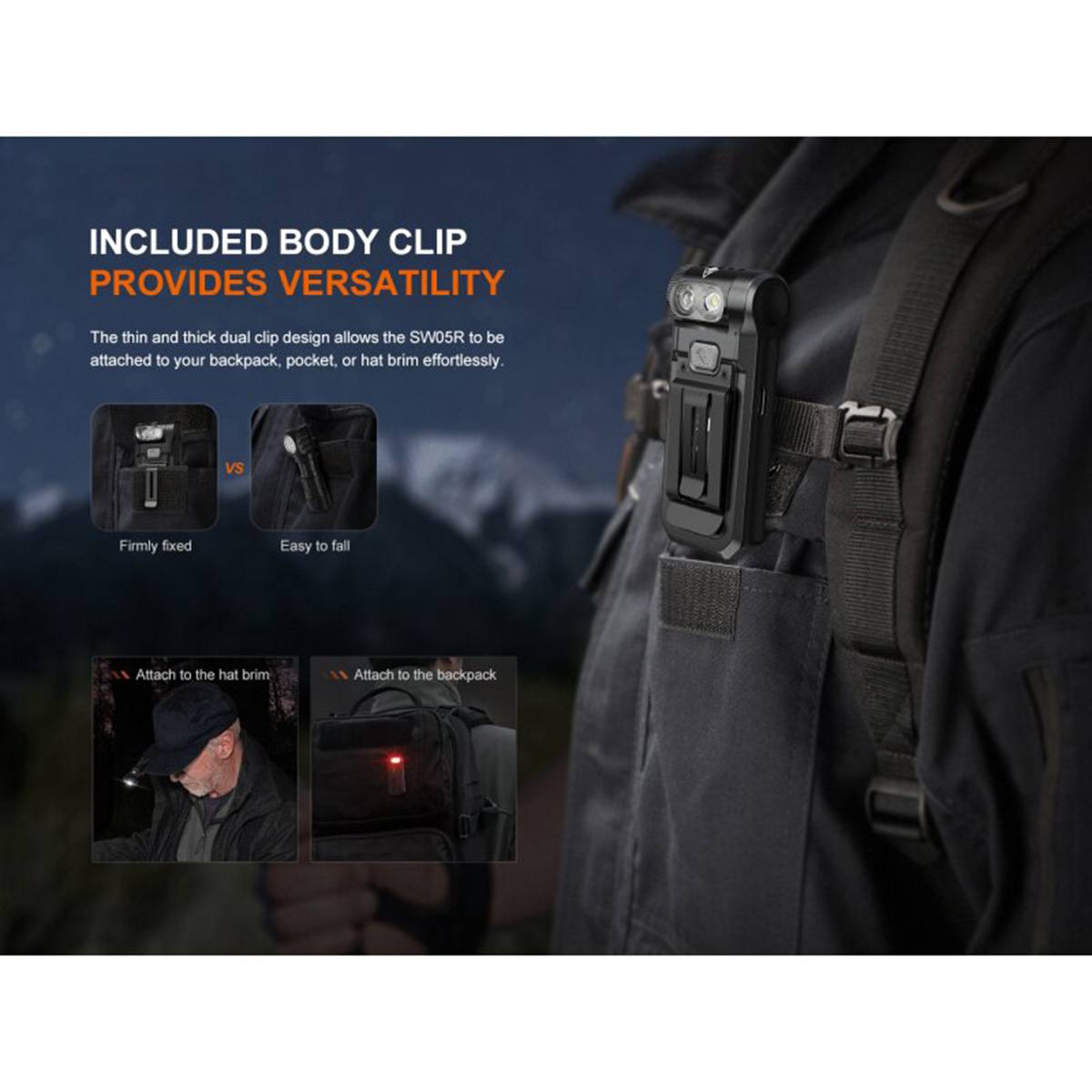 Fenix SW05R-RED LED Taschenlampe mit Clip 150 Lumen - Schwarz