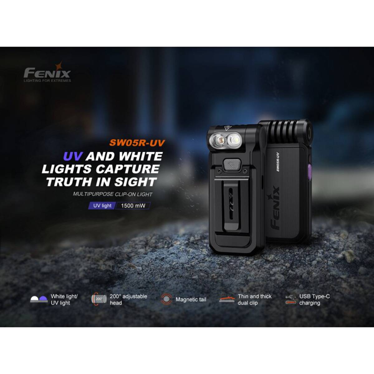 Fenix SW05R-UV 150 Lumen - LED-Taschenlampe mit Clip Grün