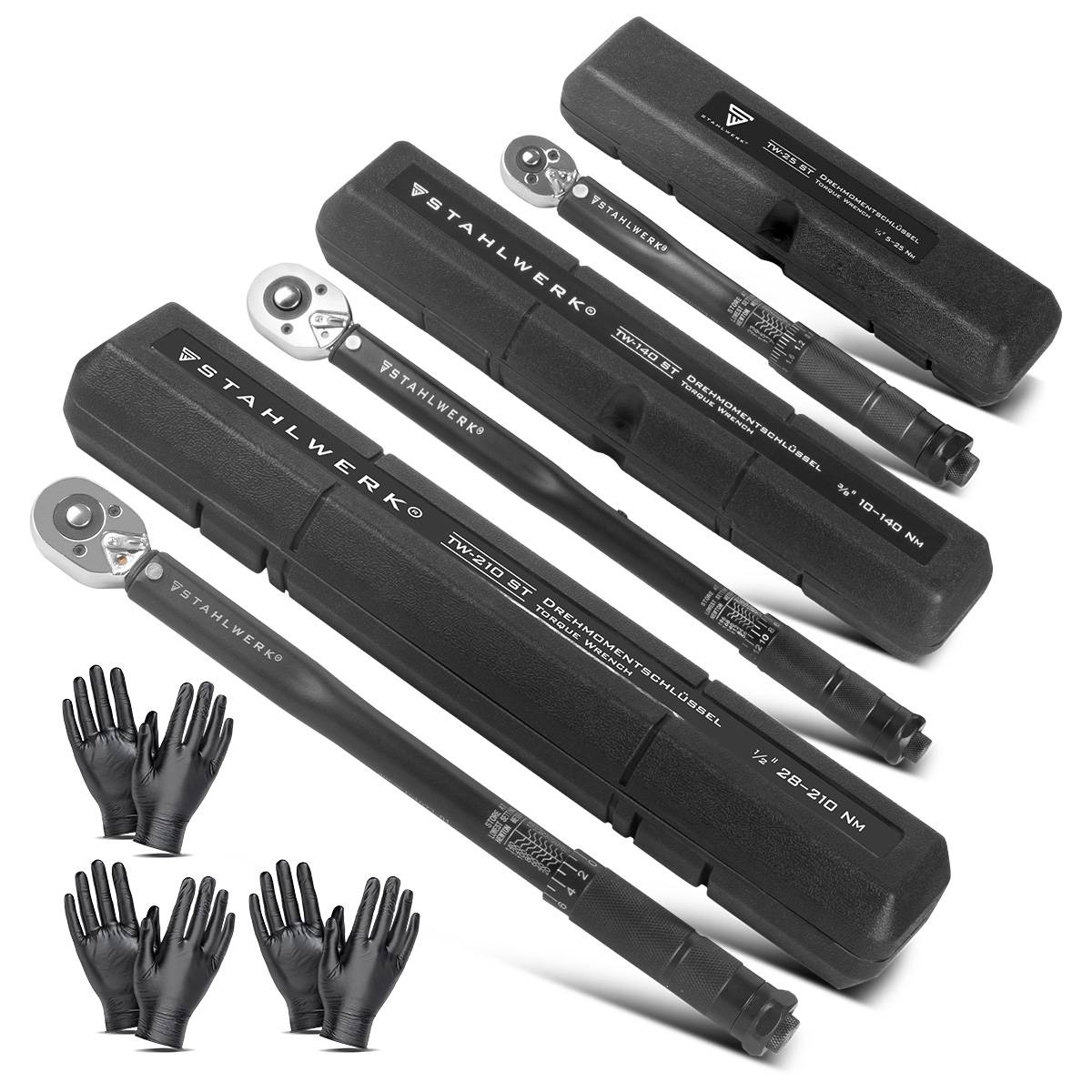 STAHLWERK Drehmomentschlüssel Dreierset 1/4", 3/8" & 1/2" bis 210 NM