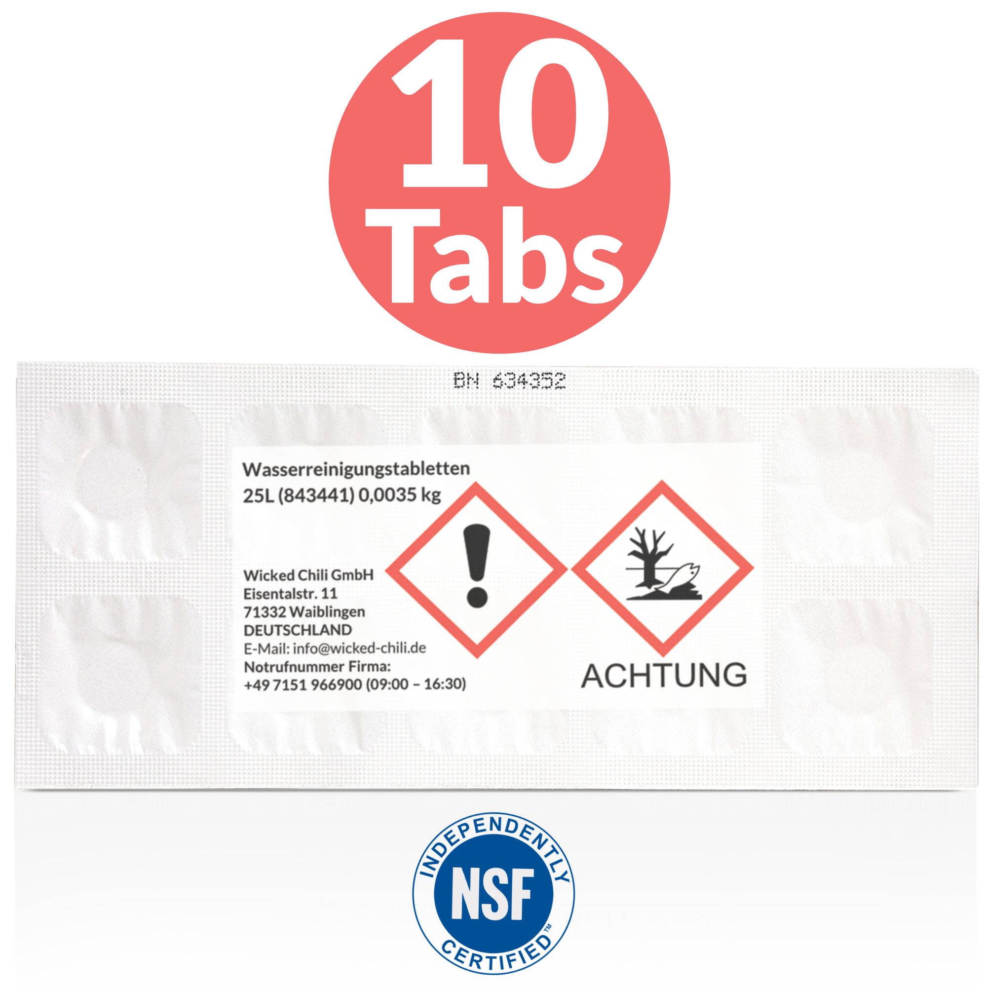 Wicked Chilli Oasis Wasserreinigungstabletten für Trinkwasser [10Stk.] - 20-25L Trinkwasser pro Tablette zur Wasseraufbereitung - Chlortabletten