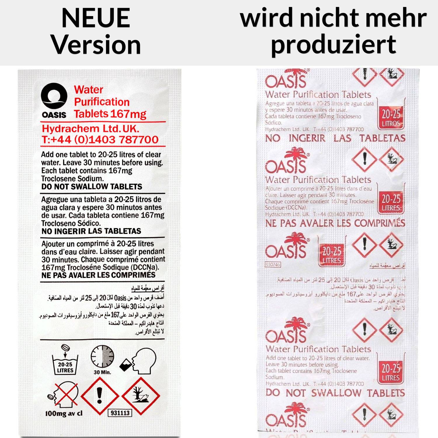 Wicked Chilli Oasis Wasserreinigungstabletten für Trinkwasser [10Stk.] - 20-25L Trinkwasser pro Tablette zur Wasseraufbereitung - Chlortabletten