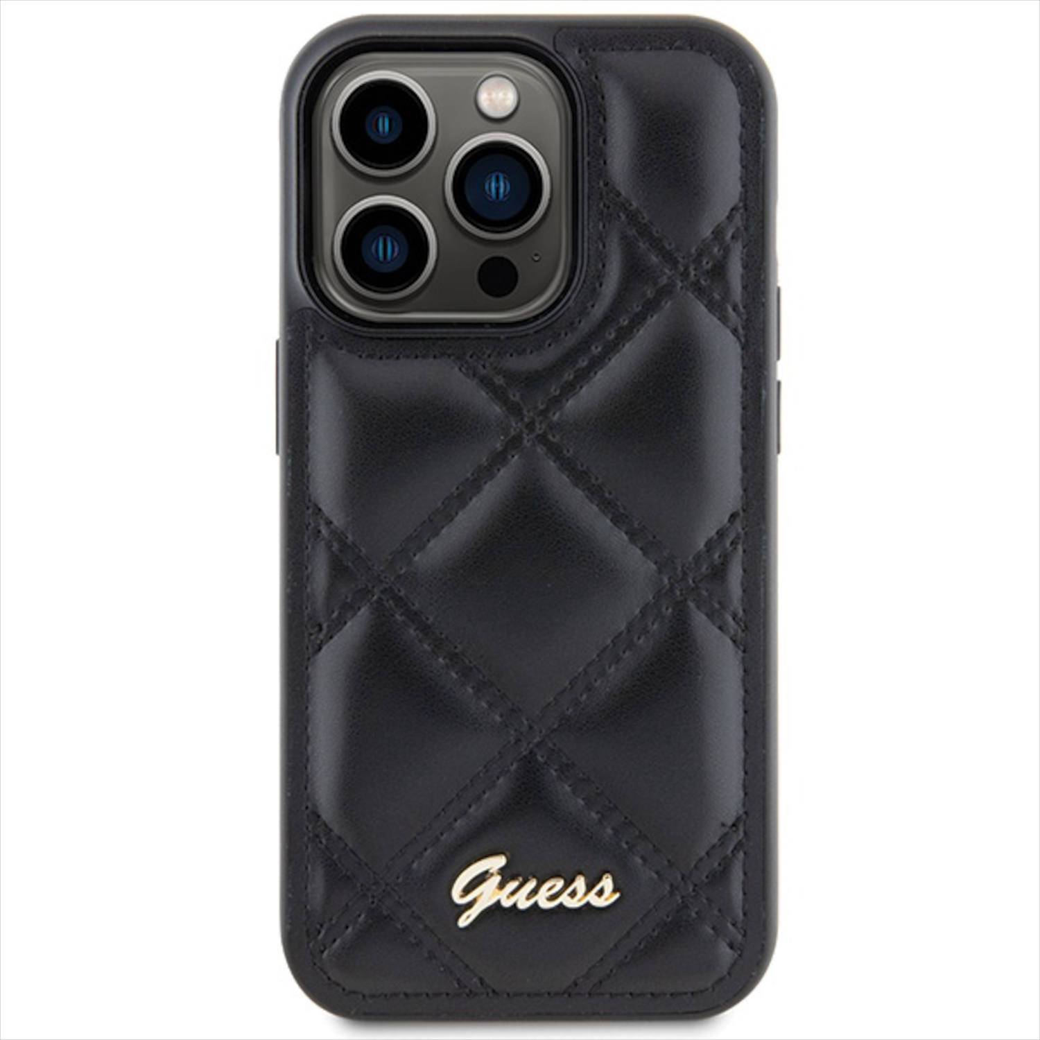 Guess Apple iPhone 15 Pro Schutzhülle Case Cover Quilted Metal Logo Schwarz