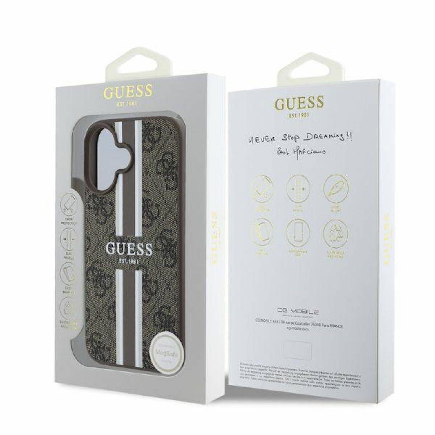 GUESS Apple iPhone 16 Hardcase Hülle 4G Streifen Design MagSafe