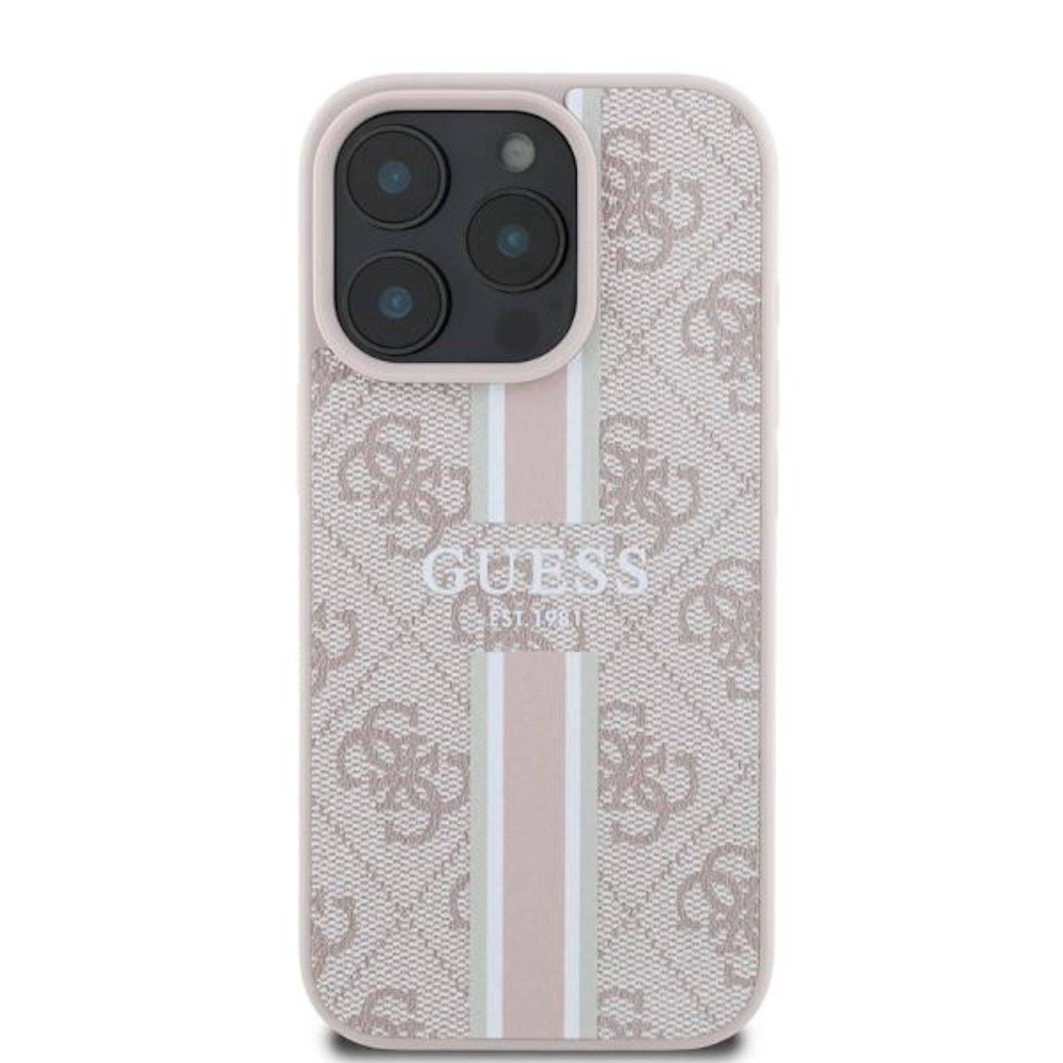 GUESS Apple iPhone 16 Pro Hardcase Hülle 4G Streifen Design MagSafe Pink
