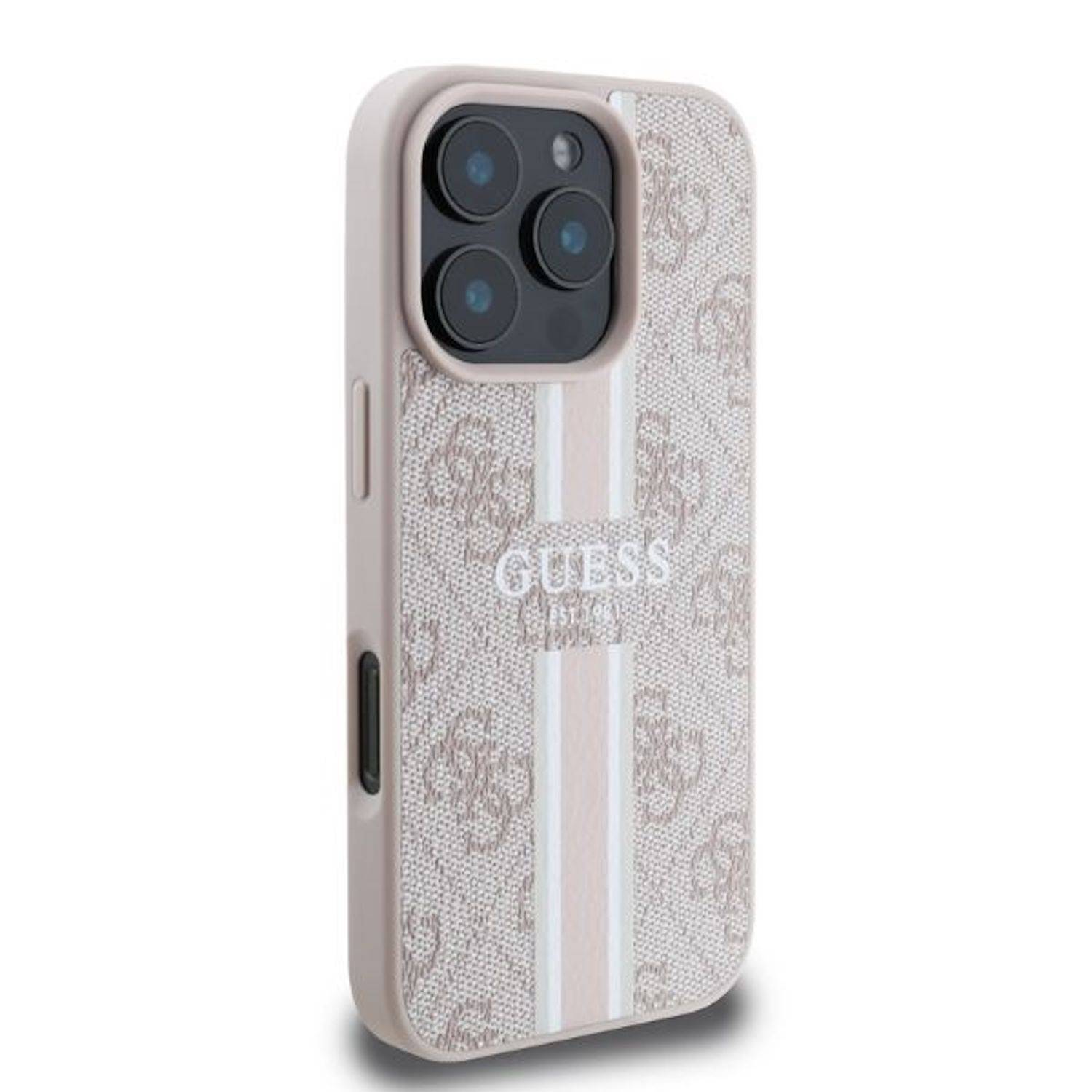 GUESS Apple iPhone 16 Pro Hardcase Hülle 4G Streifen Design MagSafe Pink