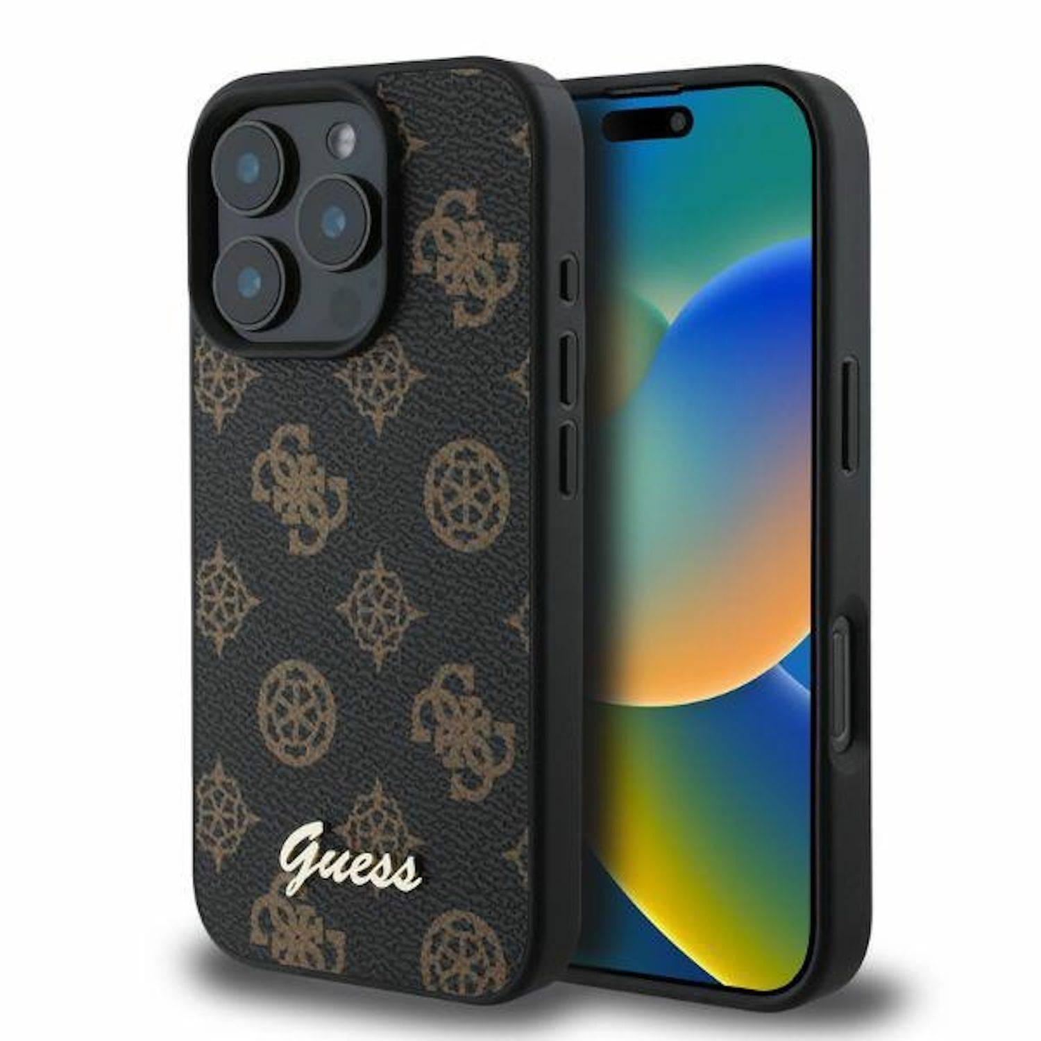 GUESS Apple iPhone 16 Pro Max Hardcase Hülle Peony Script Design MagSafe Schwarz