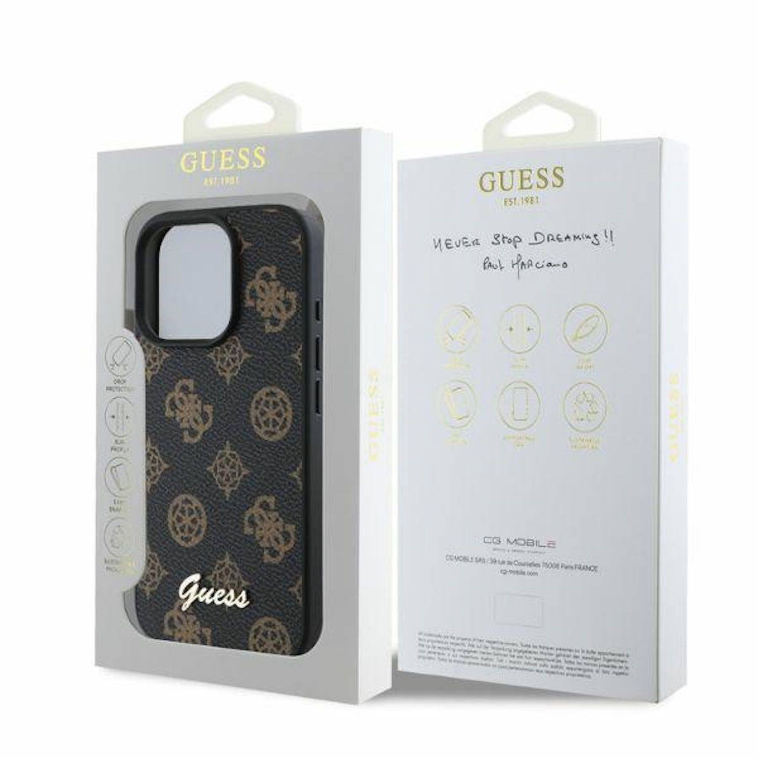 GUESS Apple iPhone 16 Pro Max Hardcase Hülle Peony Script Design MagSafe Schwarz