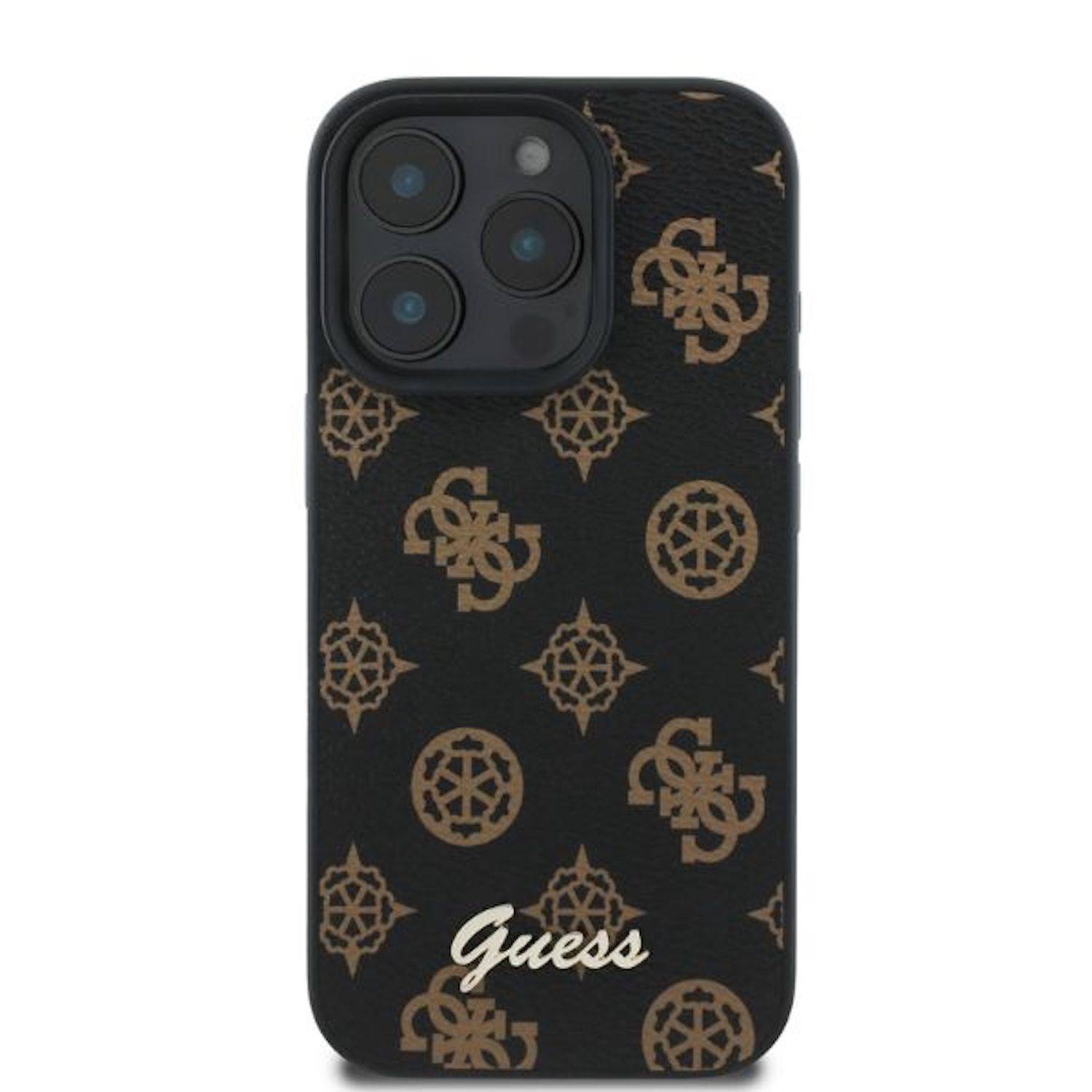 GUESS Apple iPhone 16 Pro Hardcase Hülle Peony Script Design MagSafe Schwarz