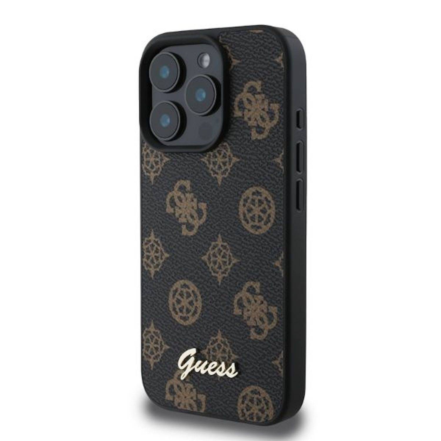 GUESS Apple iPhone 16 Pro Max Hardcase Hülle Peony Script Design MagSafe Schwarz