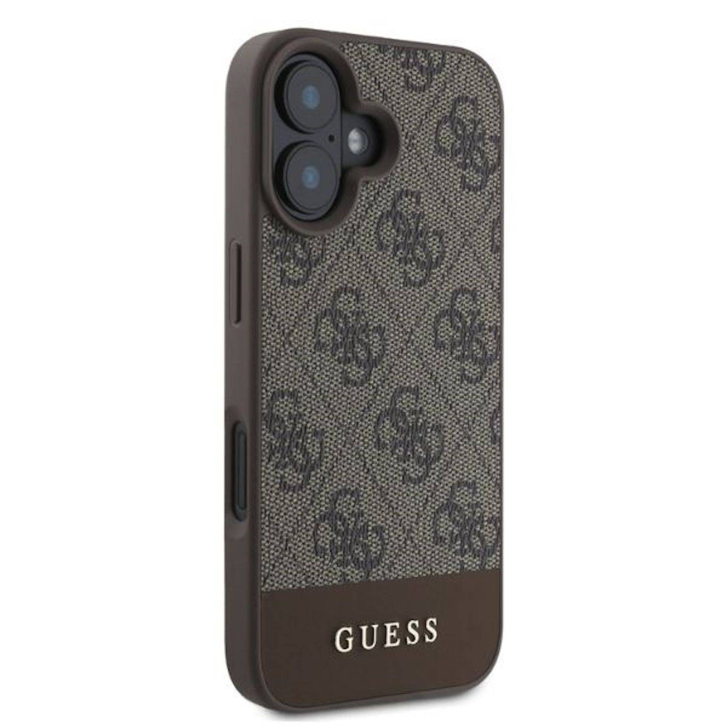 GUESS Apple iPhone 16 Hardcase Design 4G Bottom Stripe Schutz Hülle Braun