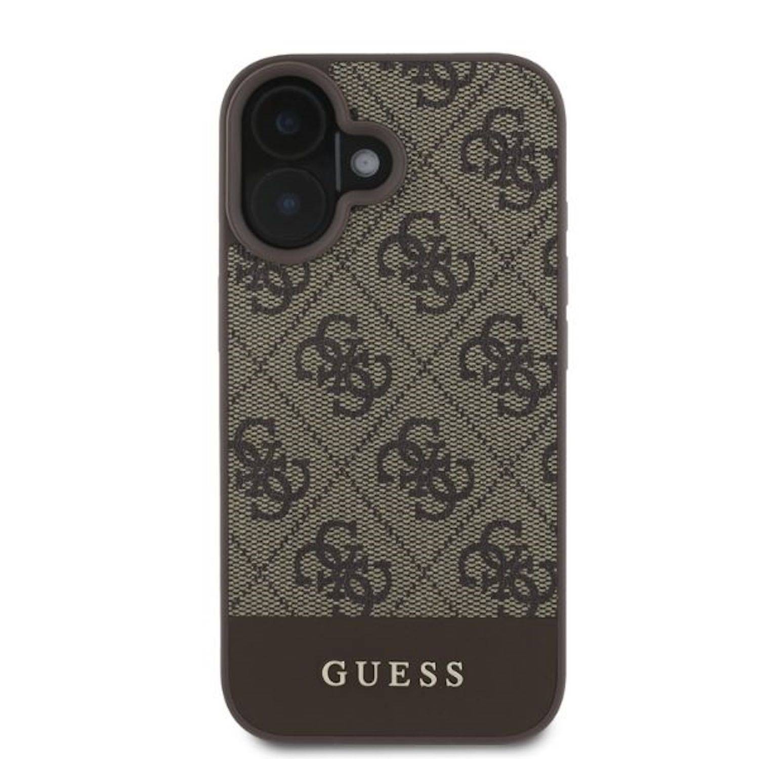 GUESS Apple iPhone 16 Hardcase Design 4G Bottom Stripe Schutz Hülle Braun