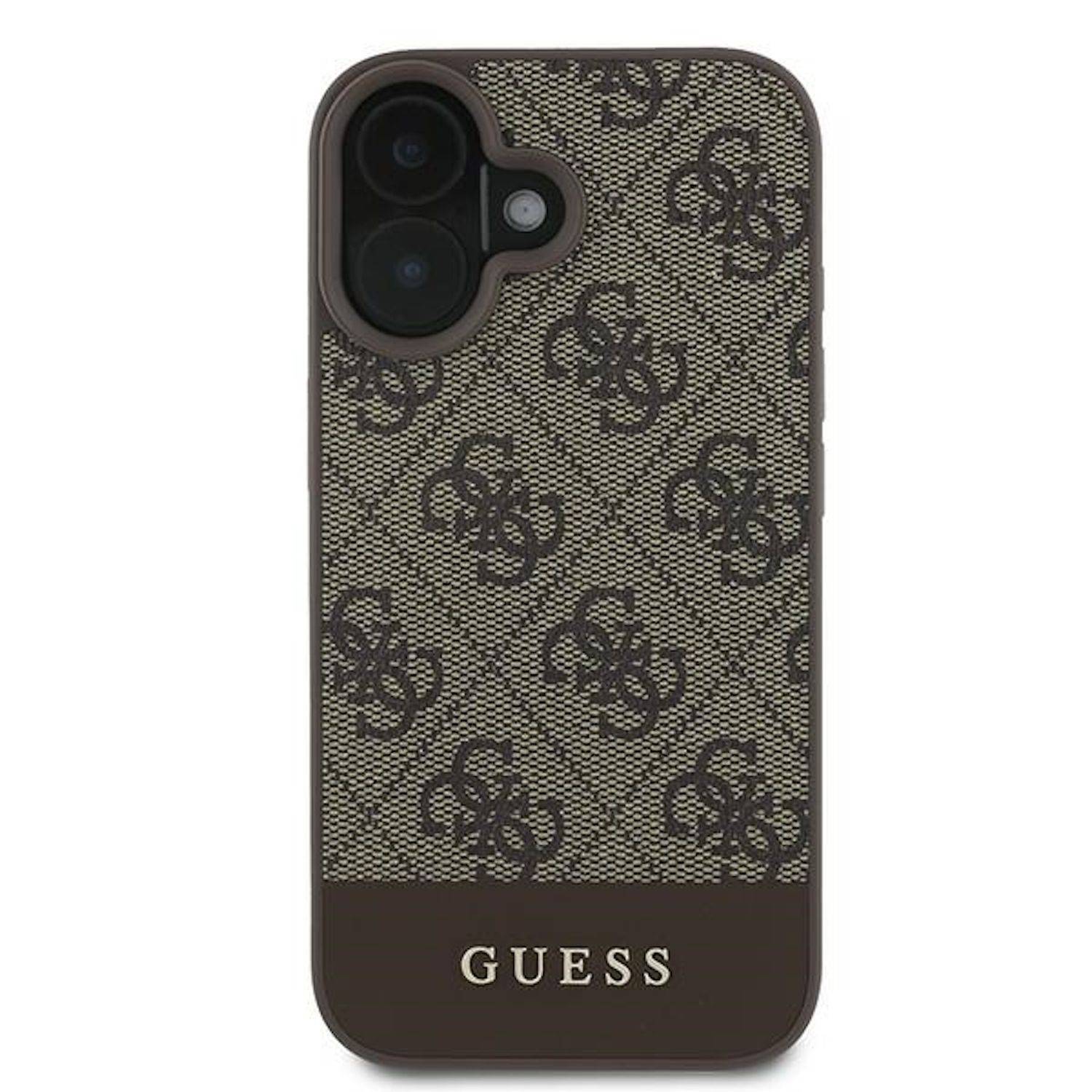GUESS Apple iPhone 16 Plus Hardcase Design 4G Bottom Stripe Schutz Hülle Braun